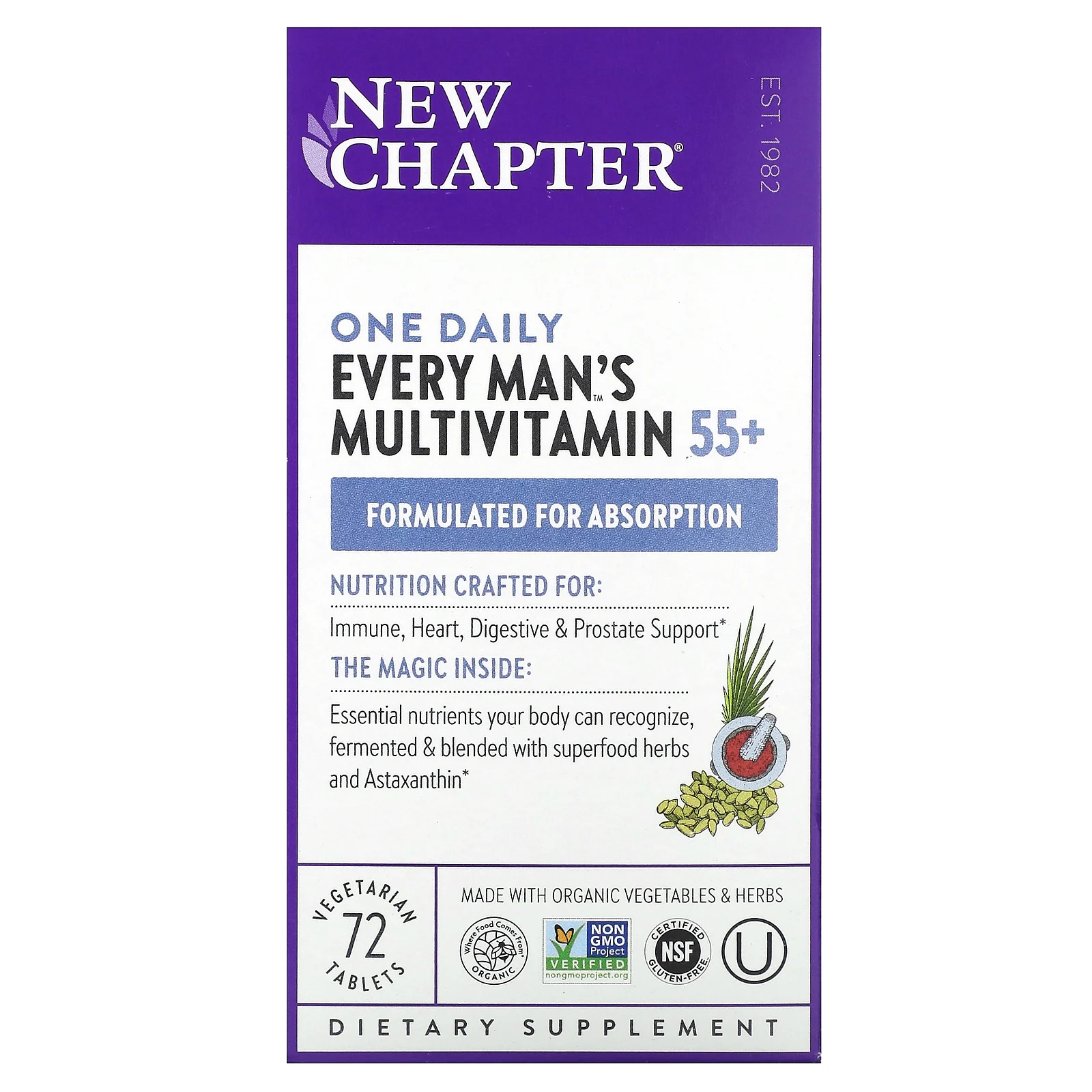 New Chapter, Every Man's One Daily, мультивитамины для 55+, 72 вегетарианские таблетки