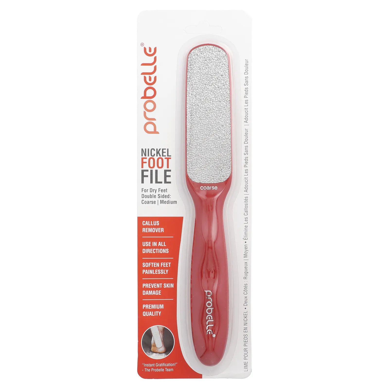 Probelle, Двусторонняя никелевая пилка для ног, грубая / средняя, 1 штука