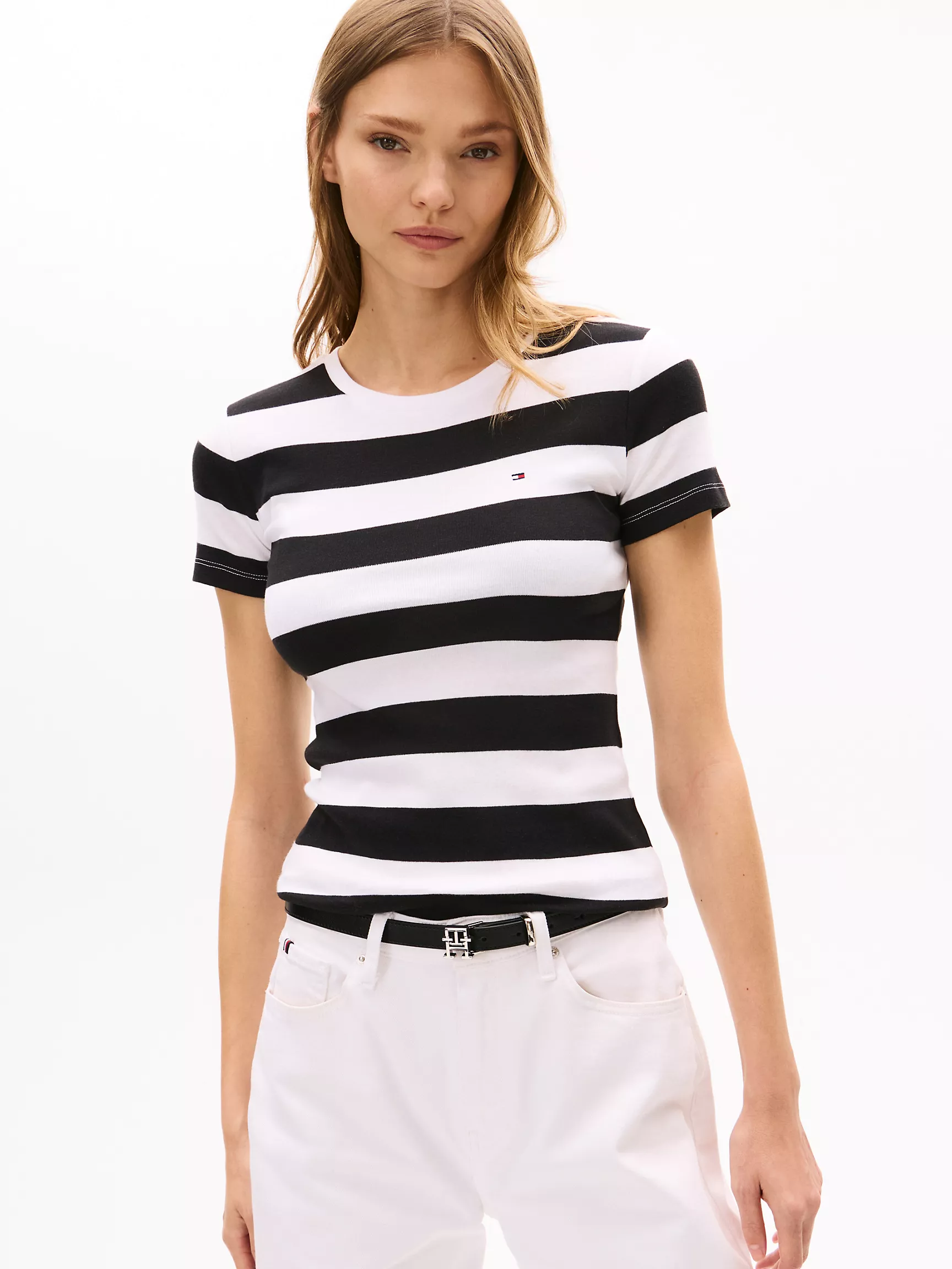 Женская футболка Tommy Hilfiger, Футболка с круглым вырезом и полосками в стиле регби