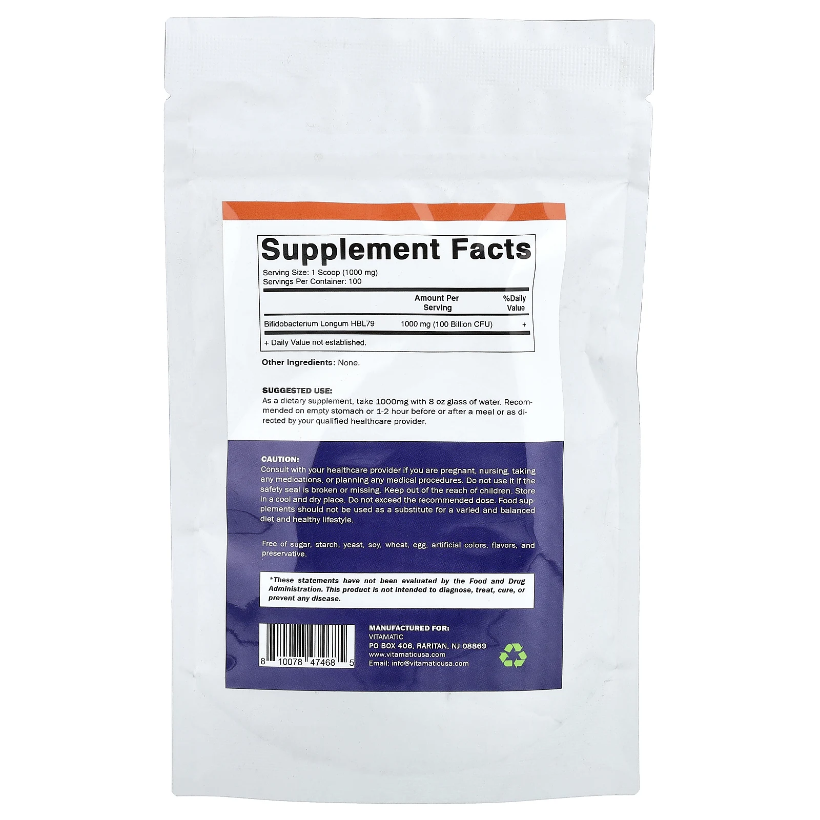 Vitamatic, бифидобактерии лонгум, 100 г (3,5 унции)