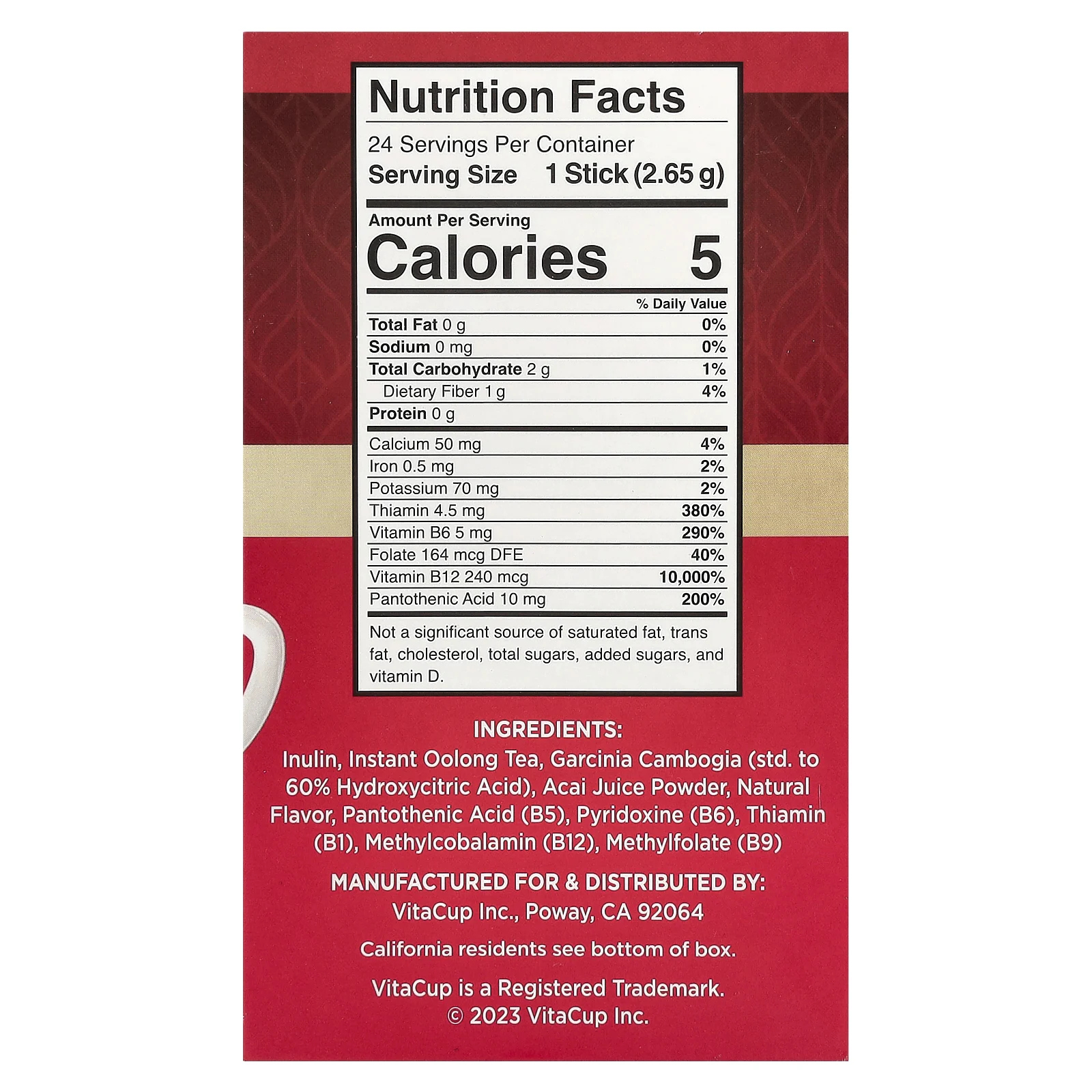 VitaCup, Slim Tea, растворимый чай с суперфудами, чай улун, 24 стика On the Go по 2,65 г (0,09 унции)