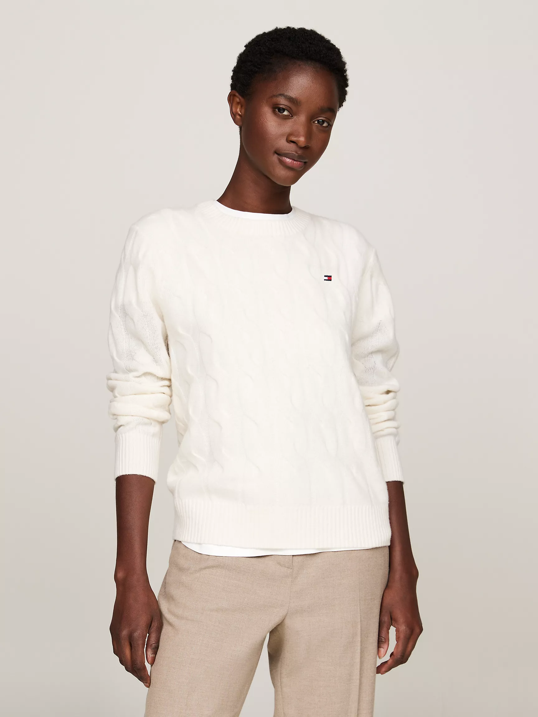 Женский свитер Tommy Hilfiger, Вязаный шерстяной свитер с узором "косы"