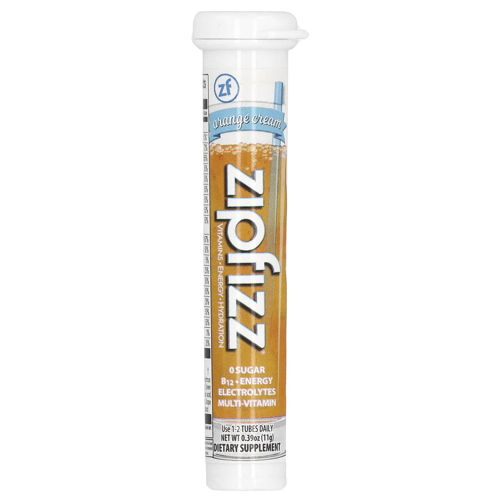 Zipfizz, Энергетическая смесь для здорового спорта с витамином B12, апельсиновый крем, 20 тюбиков по 11 г (0,39 унции)