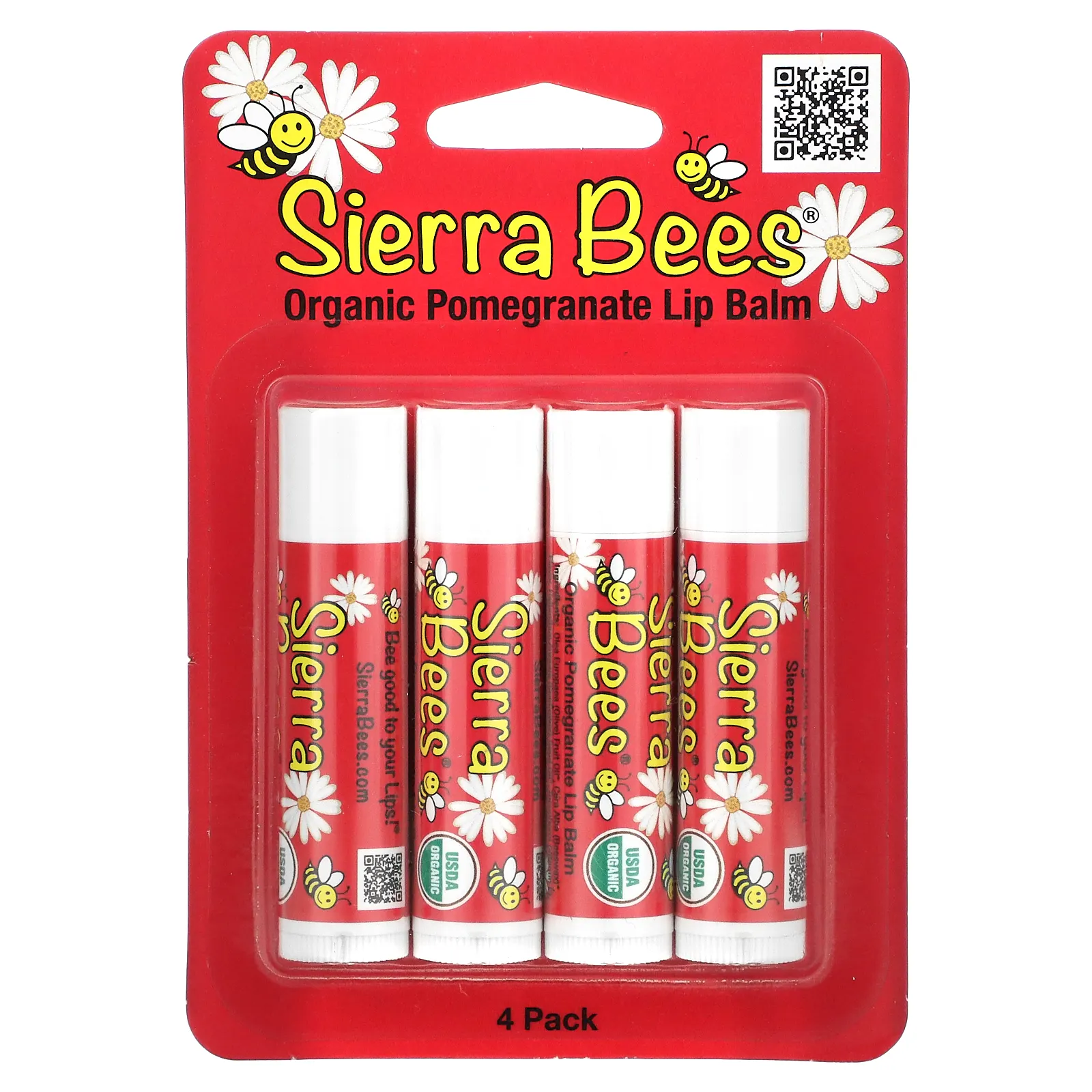 Sierra Bees, органические бальзамы для губ, гранат, 4 штуки по 4,25 г (0,15 унции)