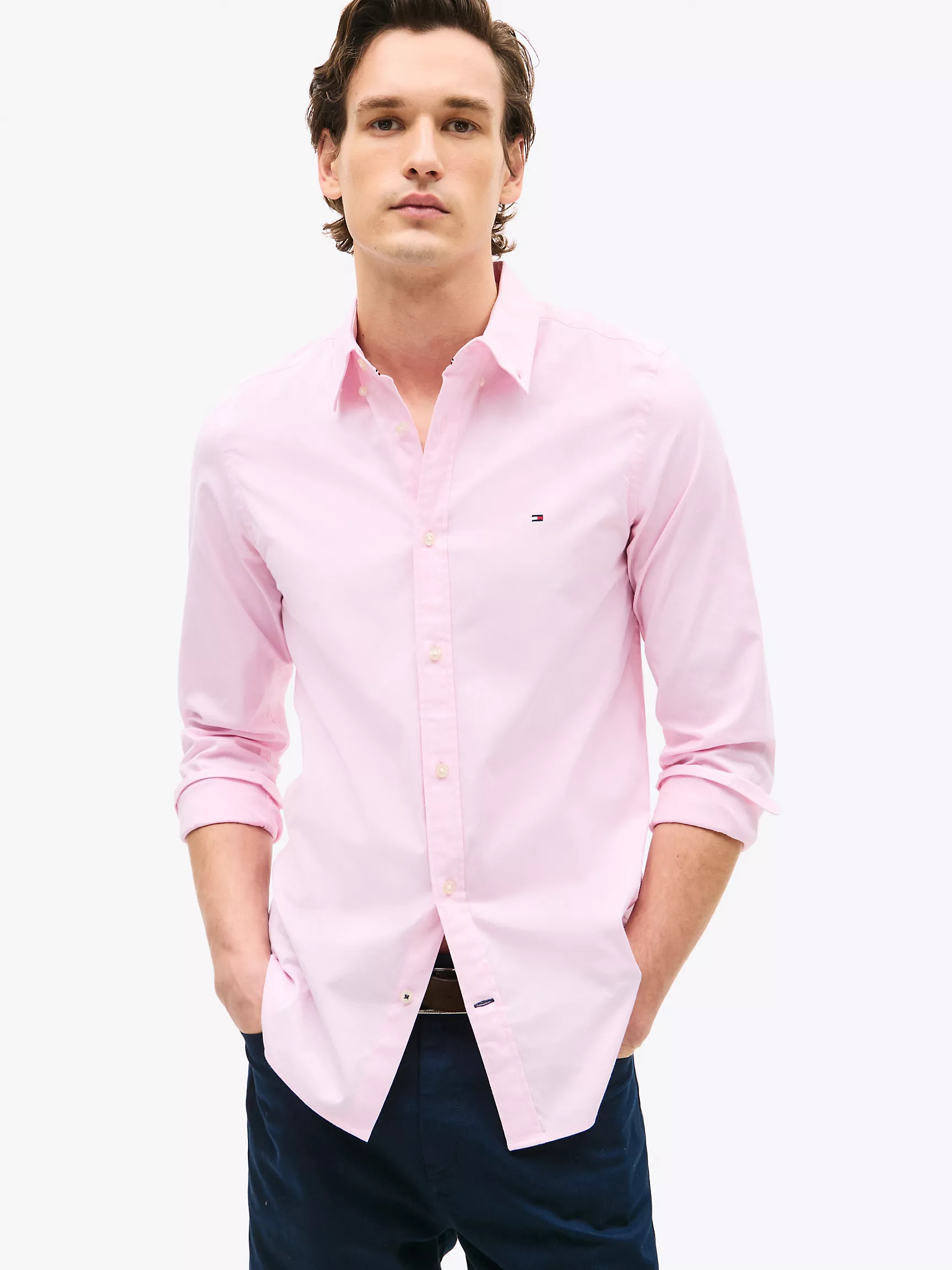 Мужская классическая рубашка Tommy Hilfiger, Приталенная рубашка THFlex из поплина