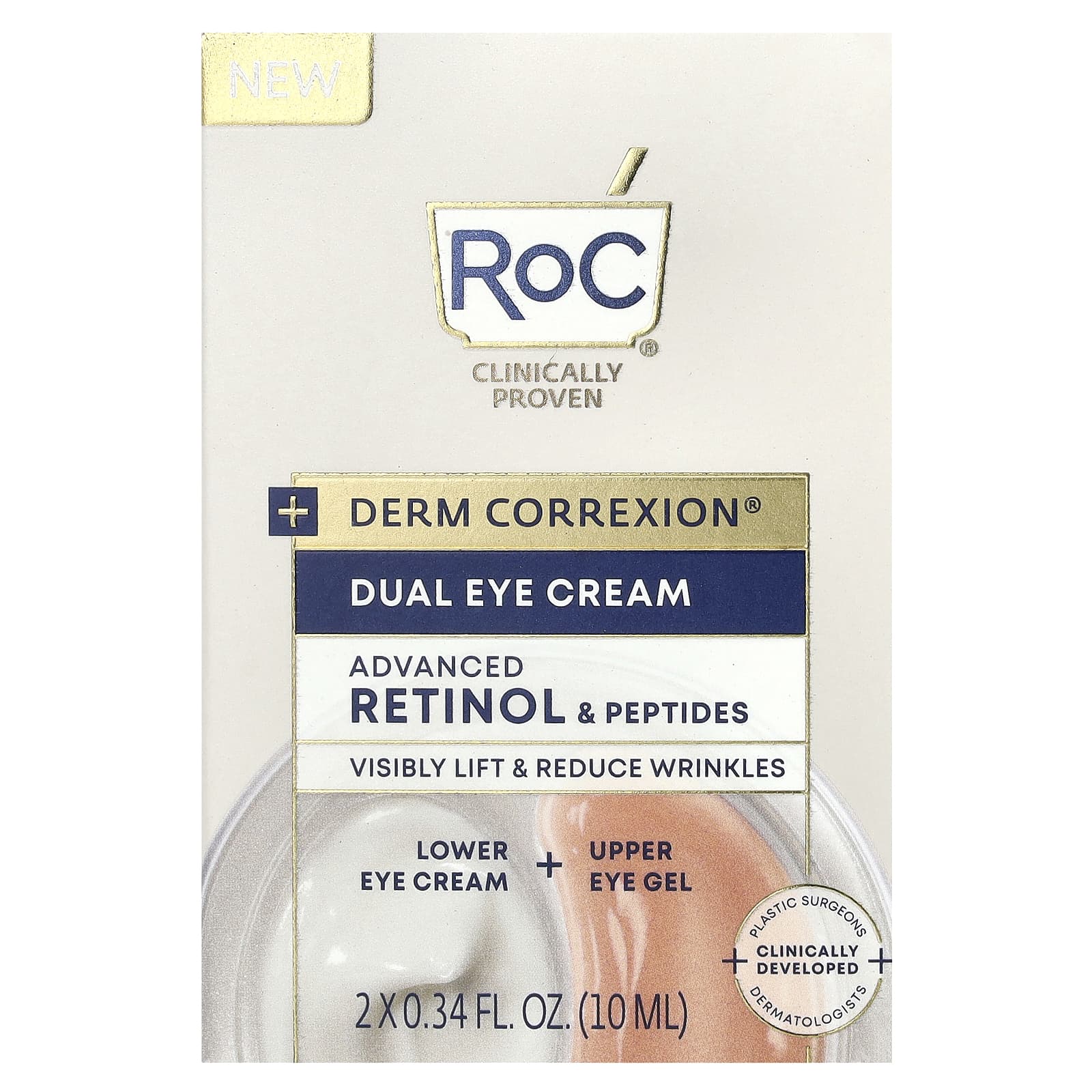 RoC, Derm Correxion®, двойной крем для области вокруг глаз, улучшенный ретинол и пептиды, без отдушек, 10 мл (0,34 жидк. Унции) каждый