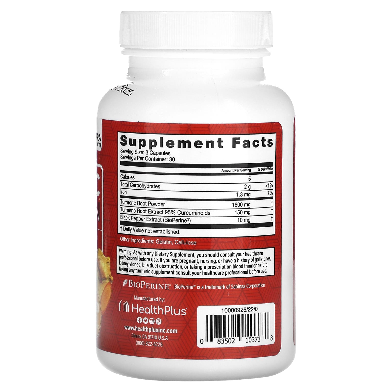 Health Plus, Turmeric Curcumin With BioPerine, Extra Strength, 90 Capsules