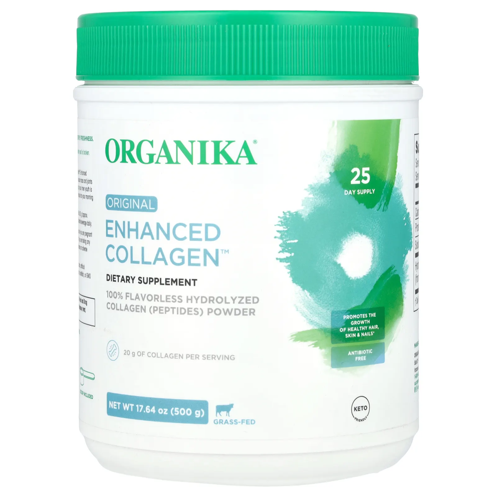 Organika, Enhanced Collagen, коллаген, оригинальный вкус, 500 г (17,64 унции)