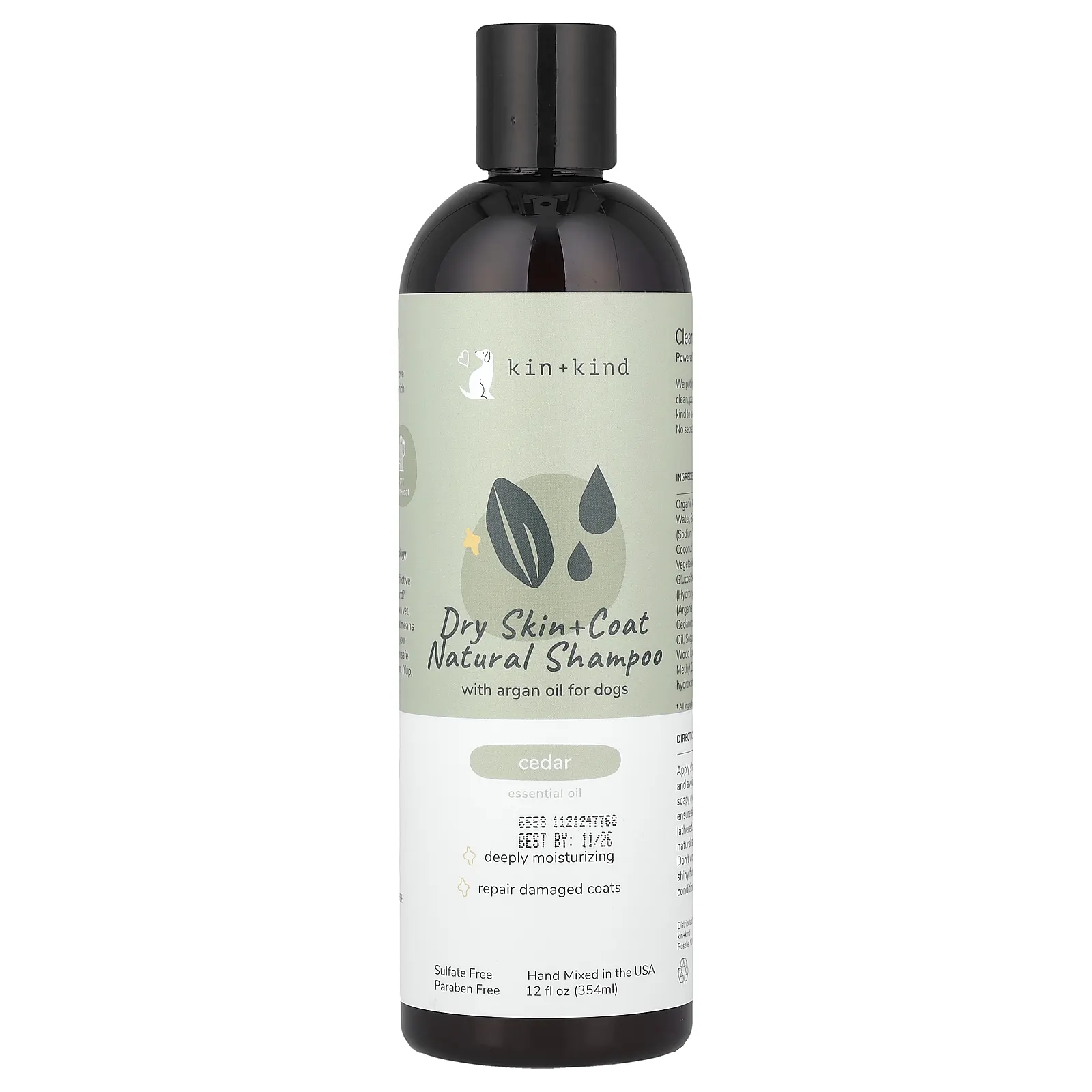 Kin+Kind, натуральный шампунь для сухой кожи и шерсти, для собак, кедр, 354 мл (12 жидк. унций)