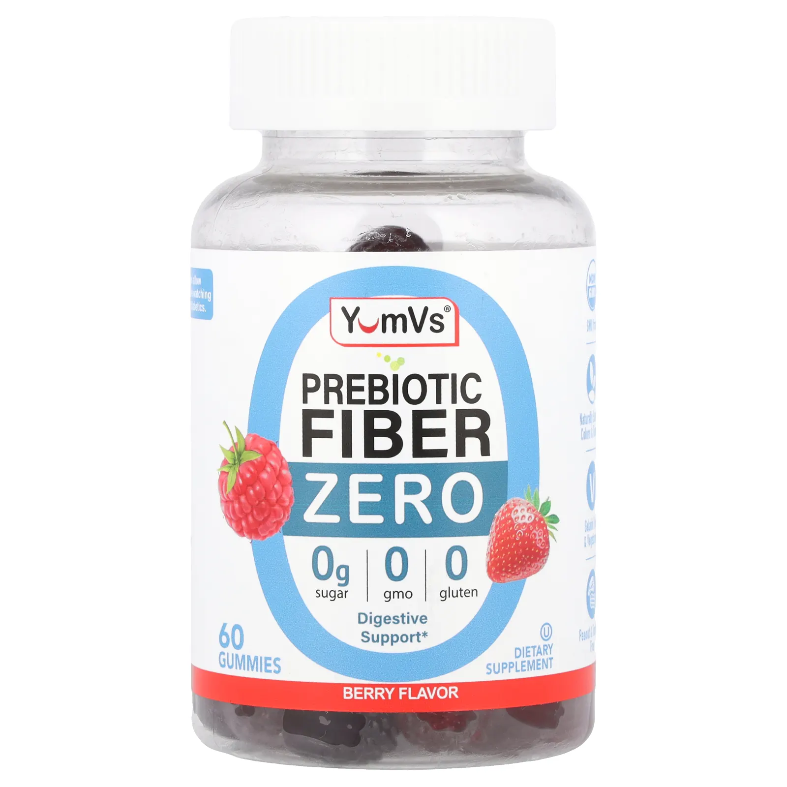 YumV's, без сахара, жевательные мармеладки с клетчаткой, со вкусом ягод, 4 г, 60 жевательных таблеток (2 г в одной жевательной таблетке)