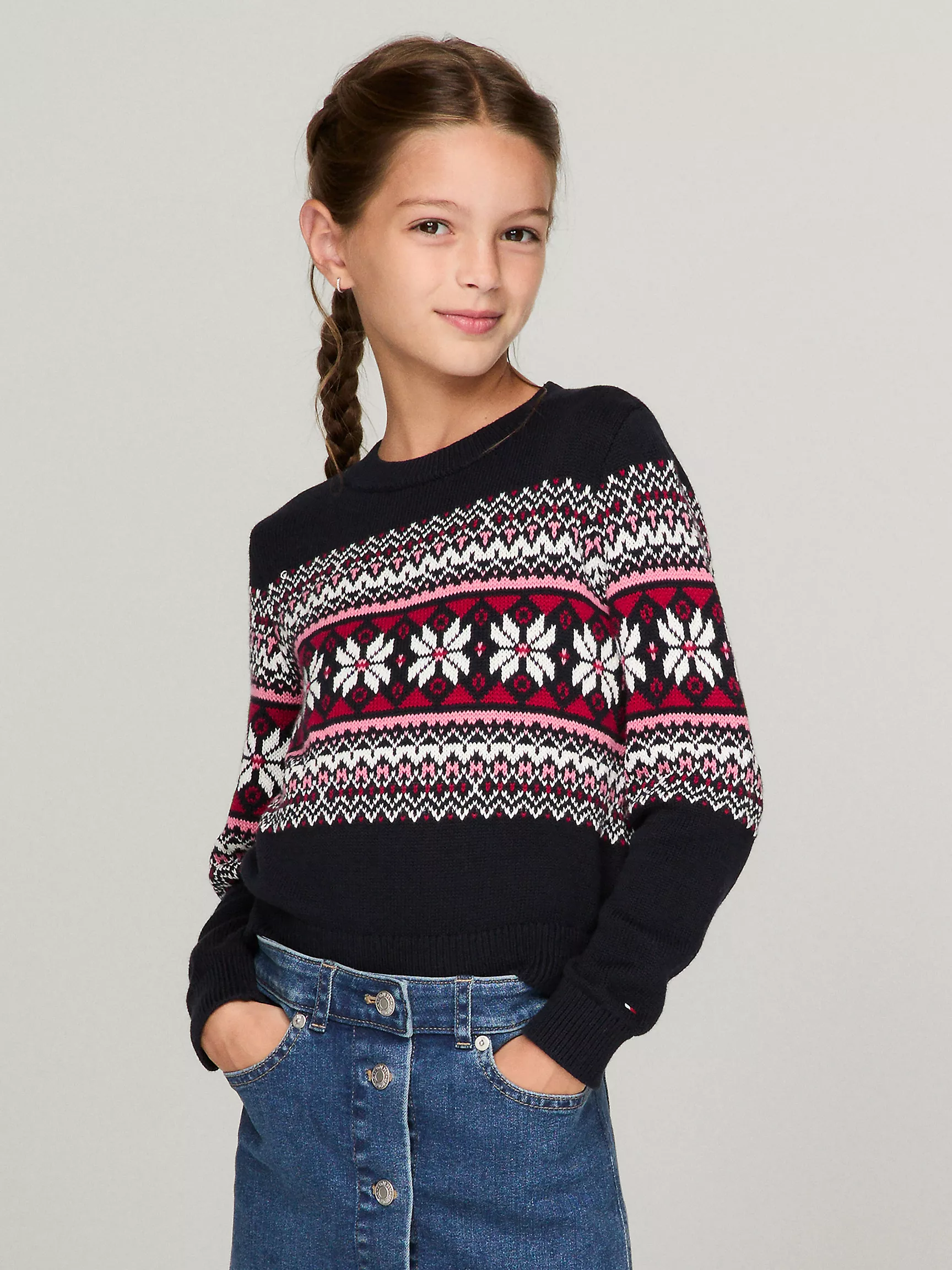 Свитер для девочки Tommy Hilfiger, Детский свитер с круглым вырезом и узором Fair Isle