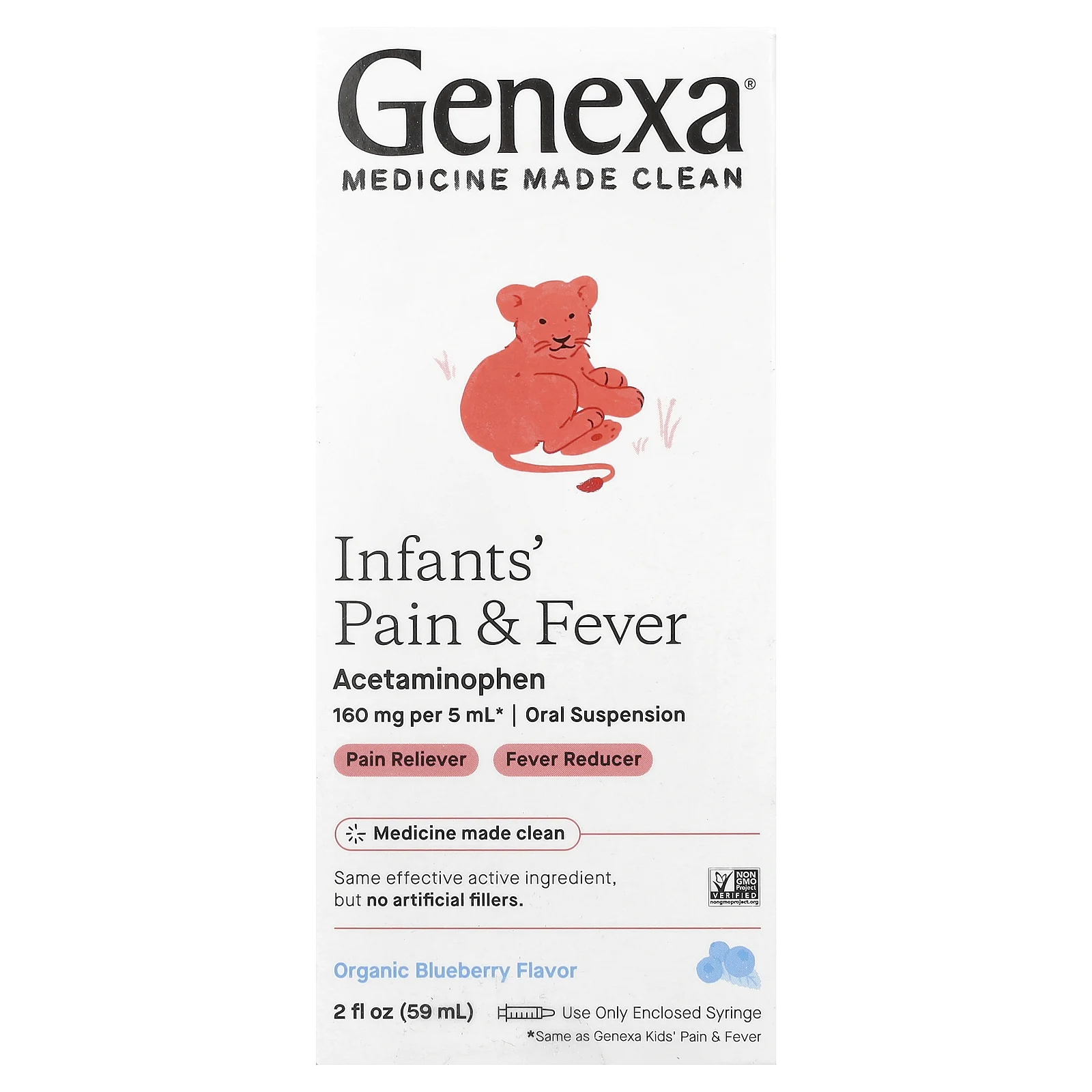 Genexa, Infants 'Pain & Fever, органическая голубика, 160 мг, 59 мл (2 жидк. Унции)