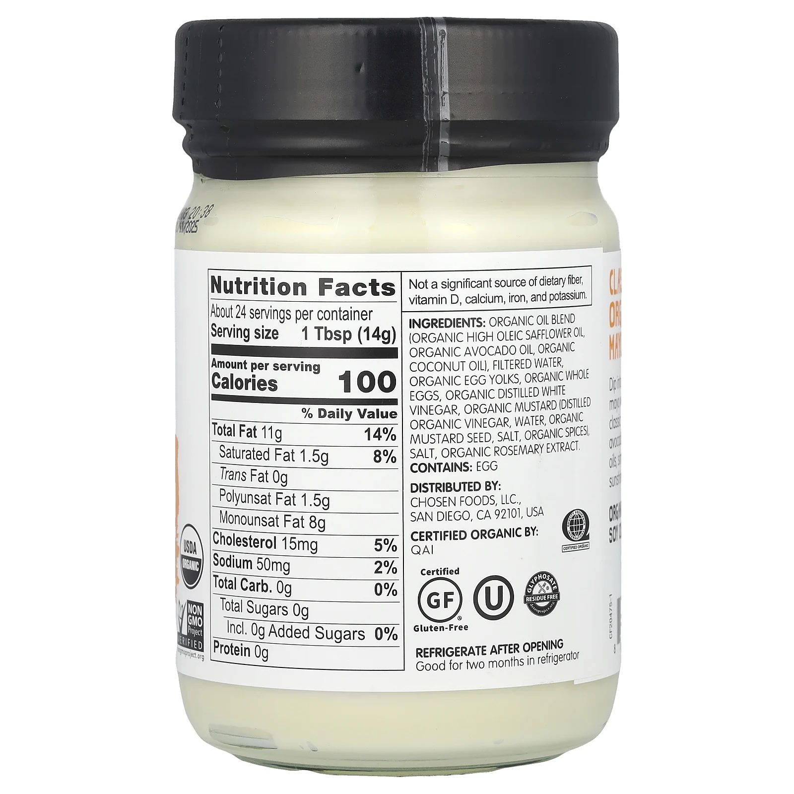 Chosen Foods, Классический органический майонез, 355 мл (12 жидк. Унций)