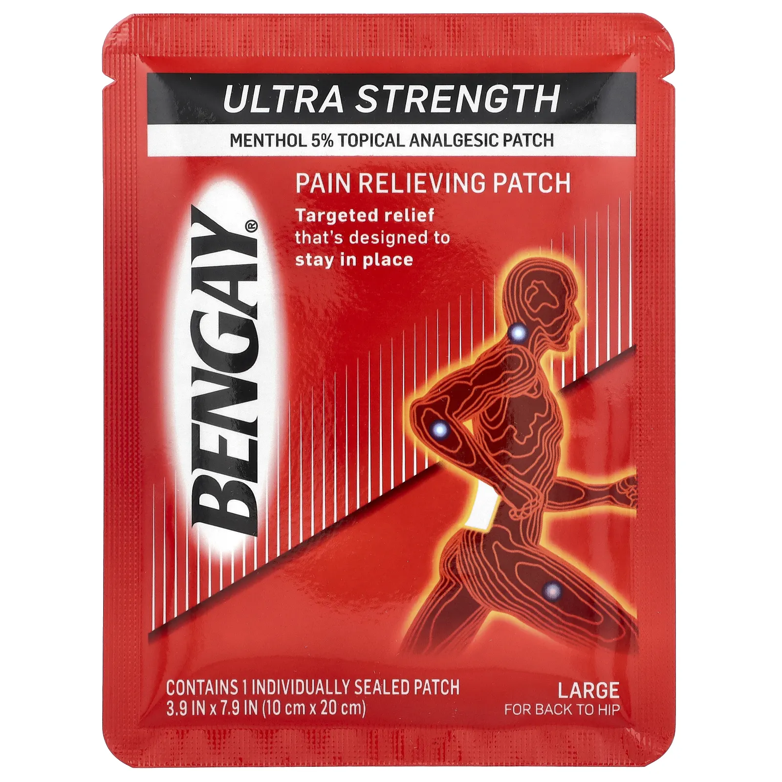 Bengay, ультрасильный болеутоляющий пластырь, большой, 4 шт. в индивидуальной упаковке