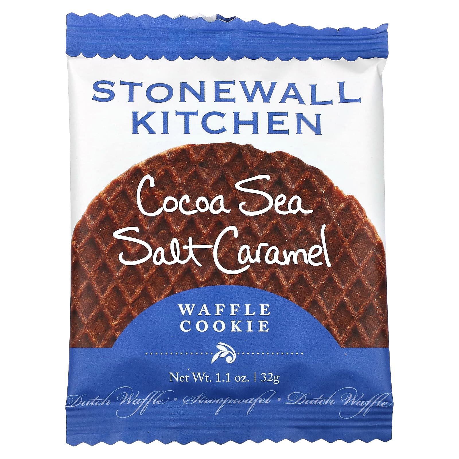 Stonewall Kitchen, вафельное печенье, какао, карамель с морской солью, 8 голландских вафель, 32 г (1,1 унции) каждое