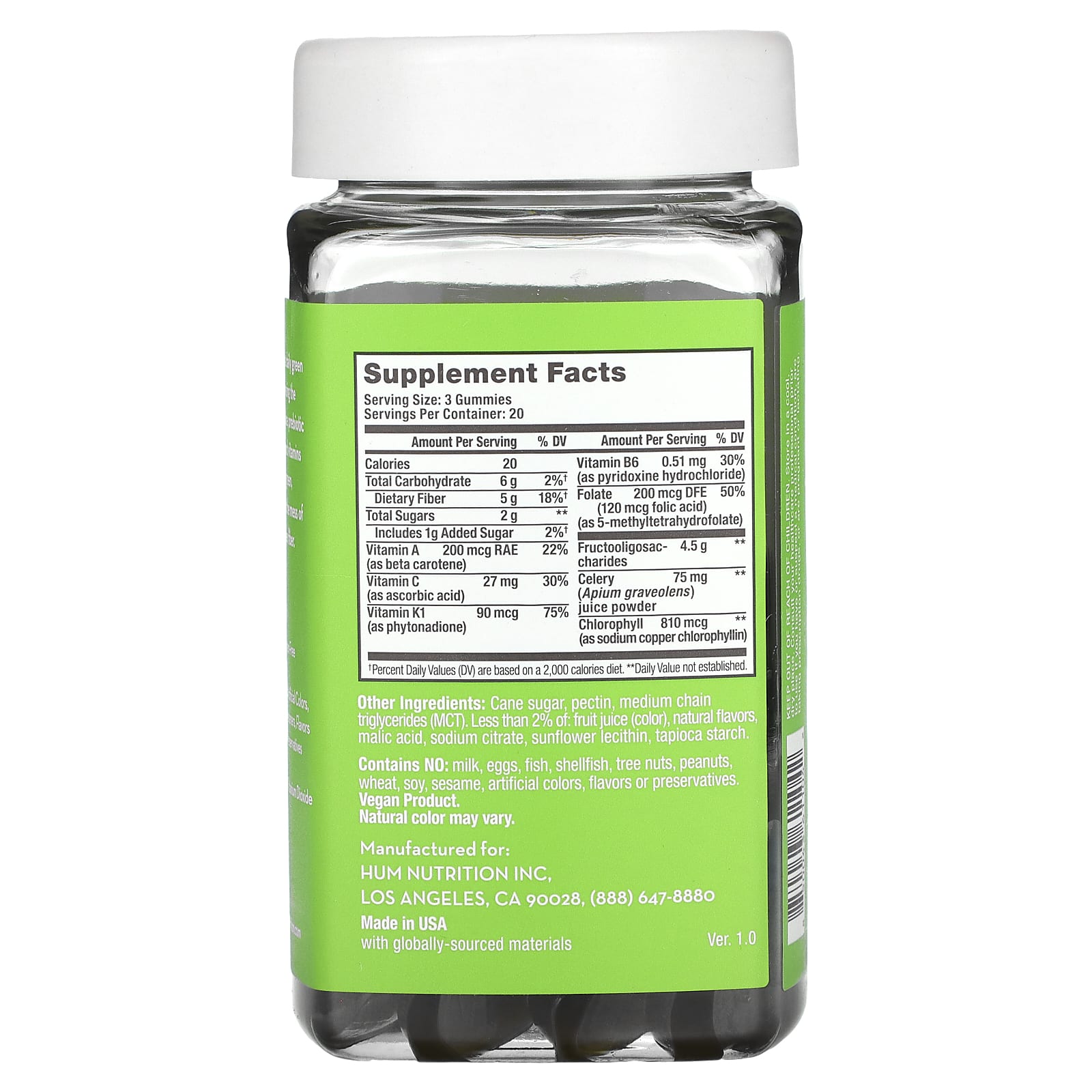 HUM Nutrition, жевательные таблетки с соком сельдерея, со вкусом зеленого яблока, 5 г, 60 веганских жевательных таблеток