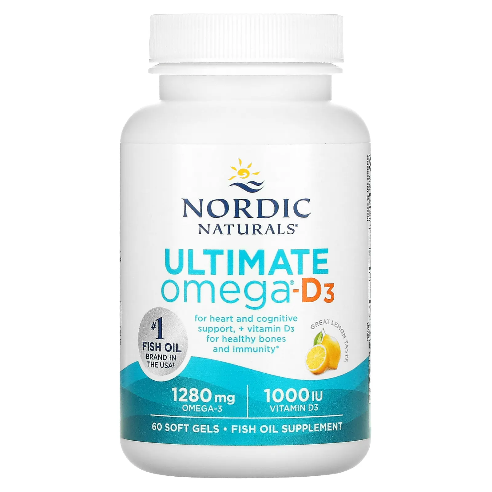 Nordic Naturals, Ultimate Omega-D3, витамин D3 со вкусом лимона, 60 капсул