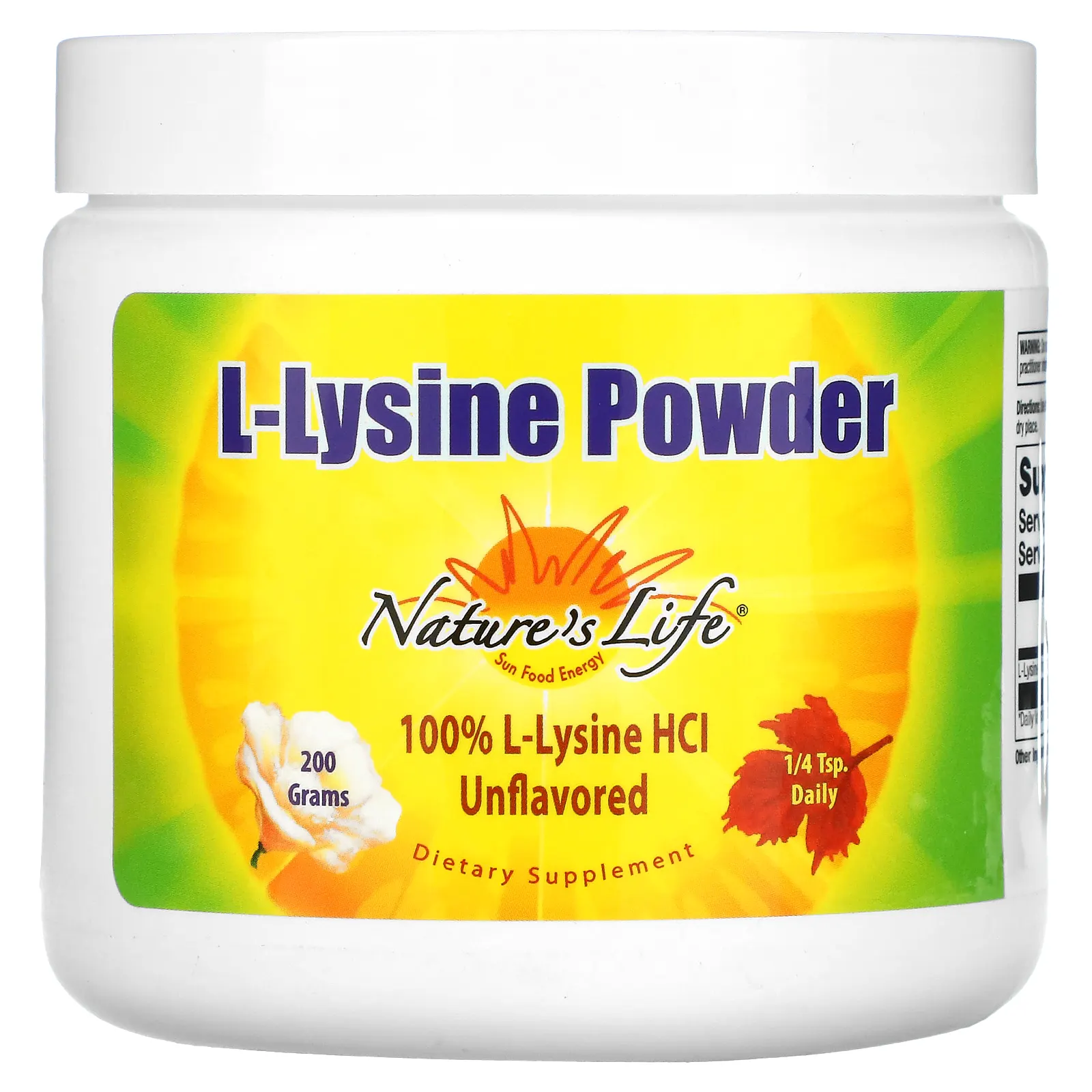 Nature's Life, L-Lysine в порошке, без вкусовых добавок, 200 г