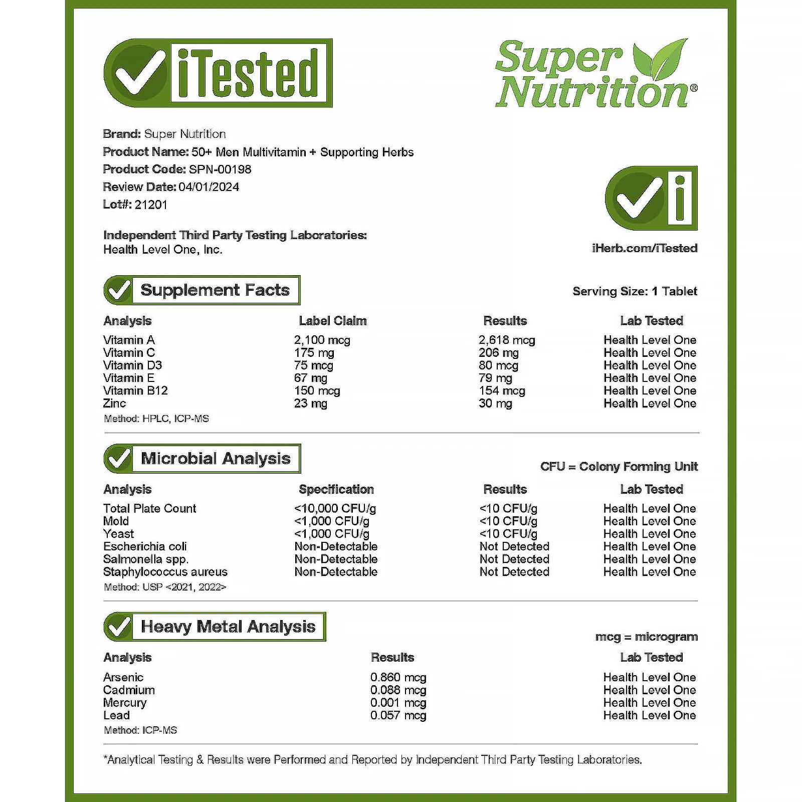 Super Nutrition, SimplyOne, мультивитамины и полезные травы для мужчин старше 50 лет, без железа, 90 таблеток