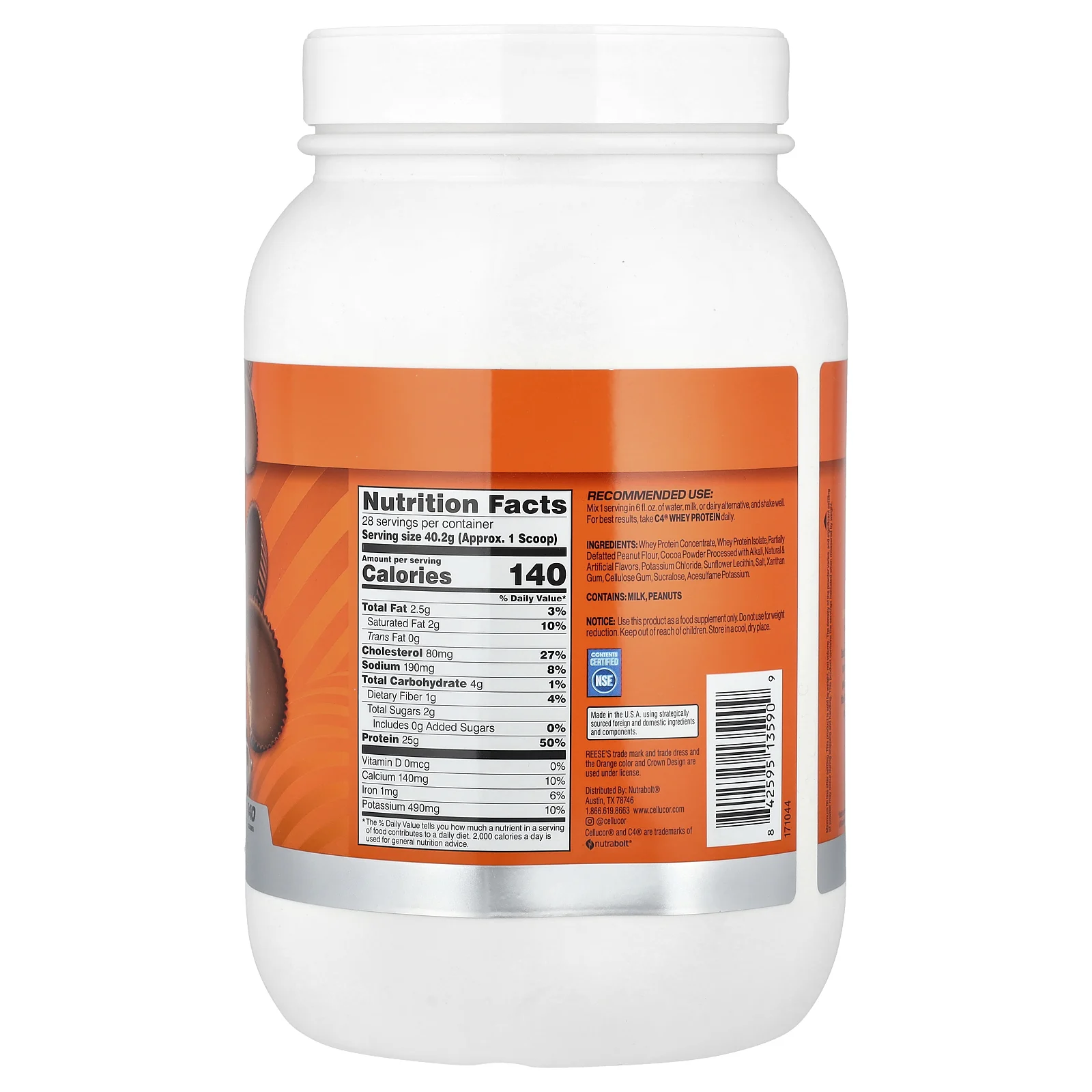 C4 / Cellucor, C4® Whey Protein, арахисовая паста и шоколад Reese, 1,13 кг (2,48 фунта)