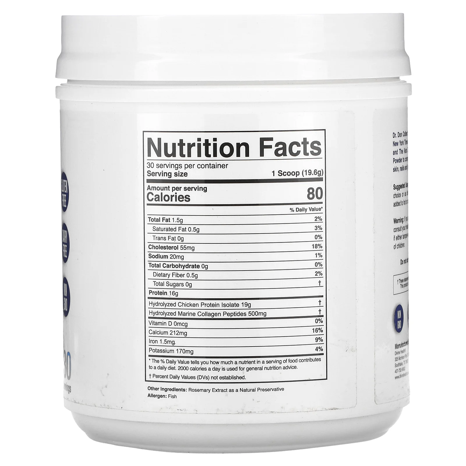 Divine Health, Компанией Dr. Colber's Keto Zone, коллаген в порошке, без добавок, 588 г (20,74 унции)