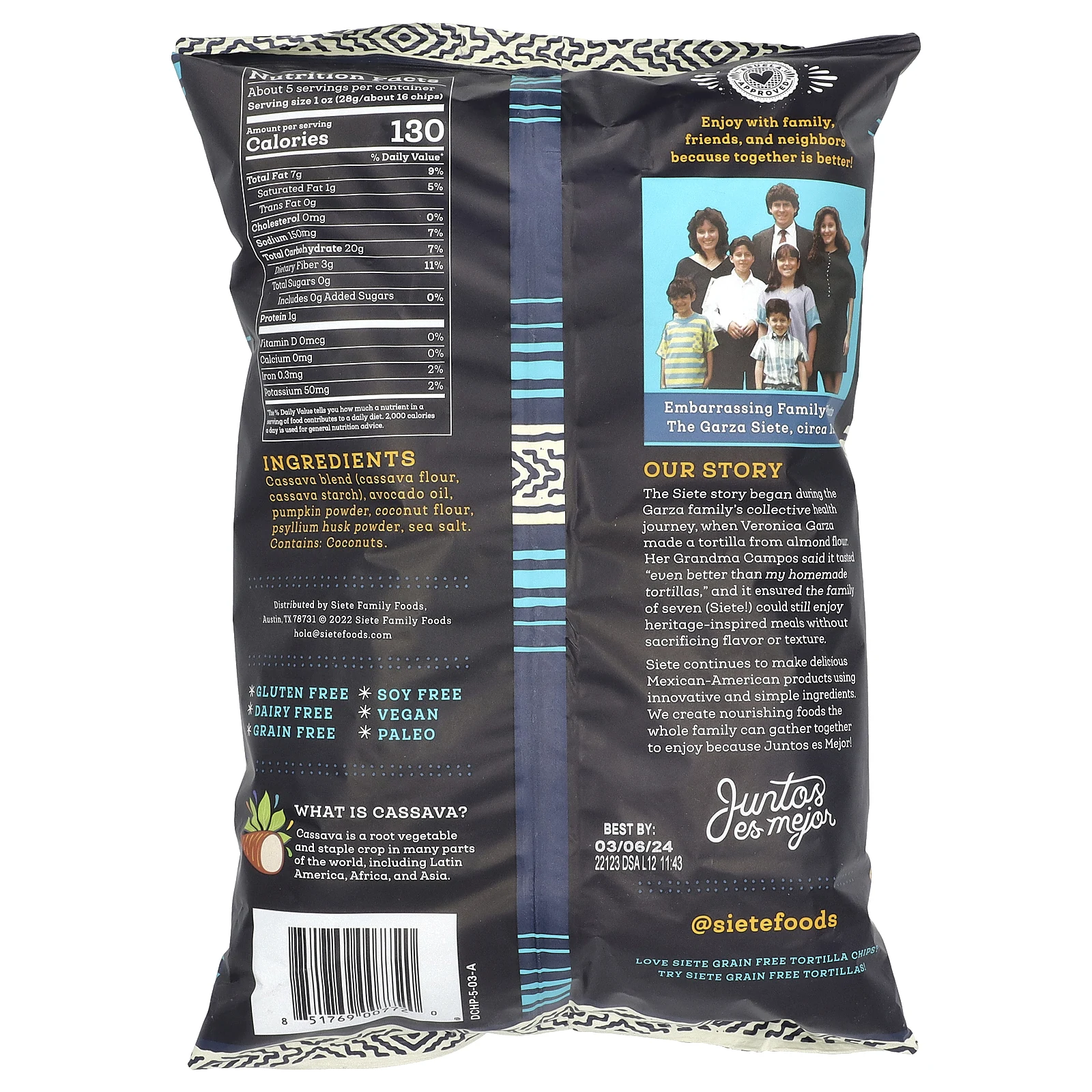 Siete, беззерновые чипсы тортилья, дип-чипсы, 142 г (5 унций)