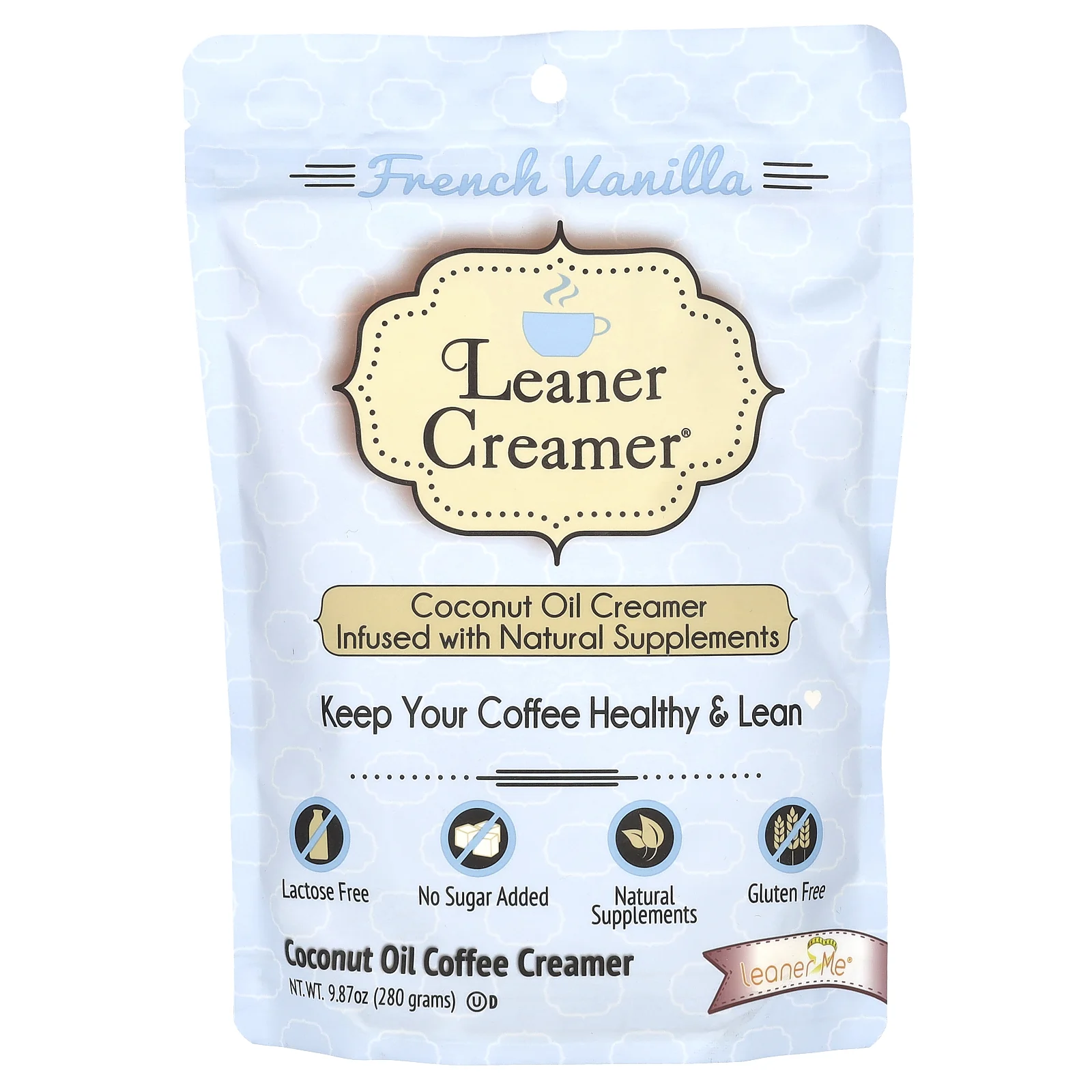 Leaner Creamer, Заменитель сливок для кофе из кокосового масла, французская ваниль, 280 г