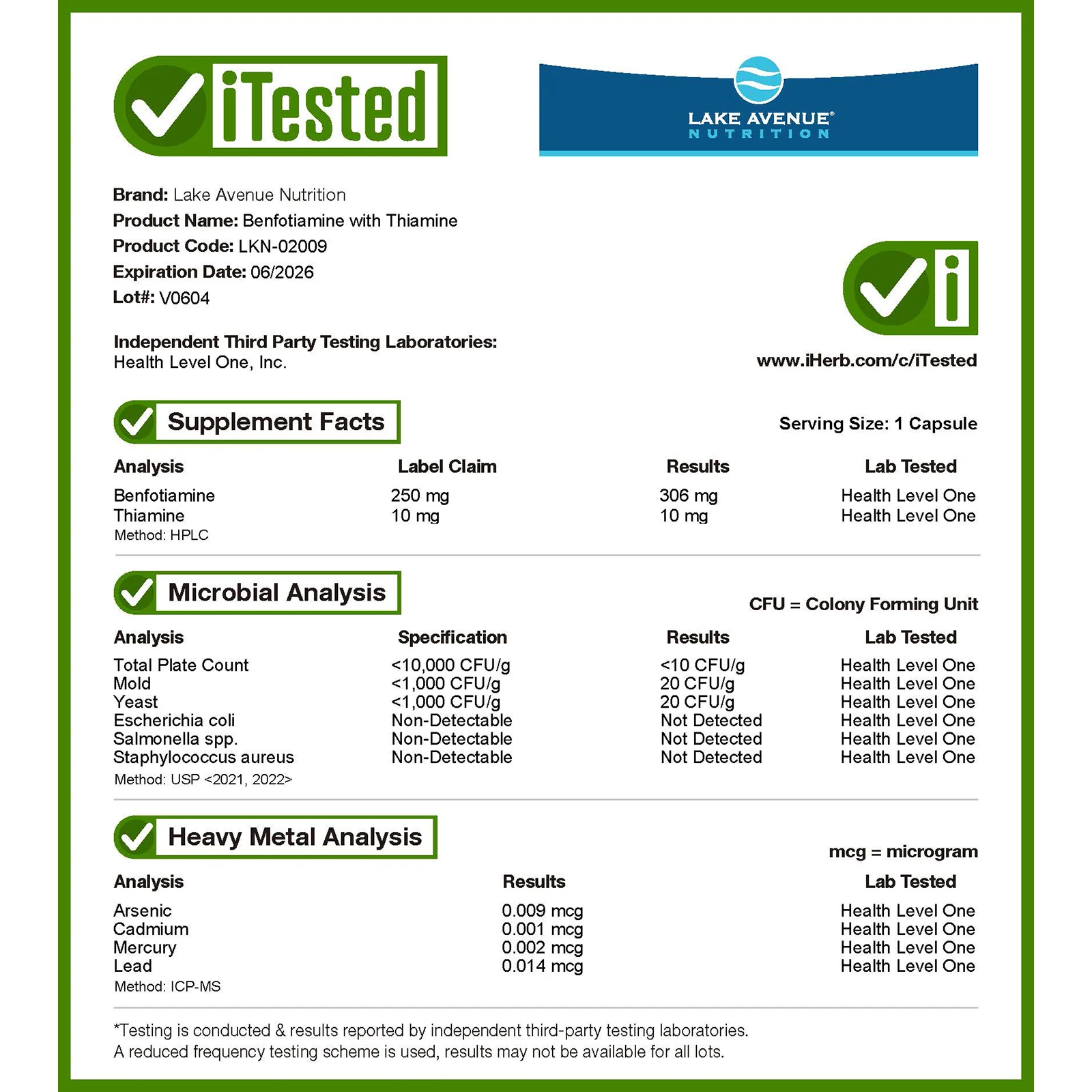 Lake Avenue Nutrition, бенфотиамин и тиамин, 250 мг, 120 растительных капсул