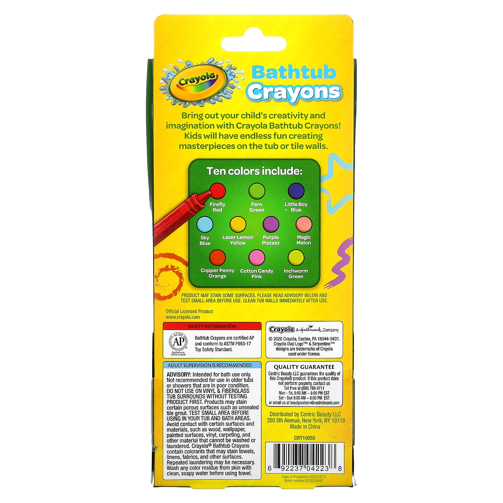 Crayola, карандаши для ванной, для детей в возрасте от 3-х лет, 9 карандашей, + 1 бонусный карандаш