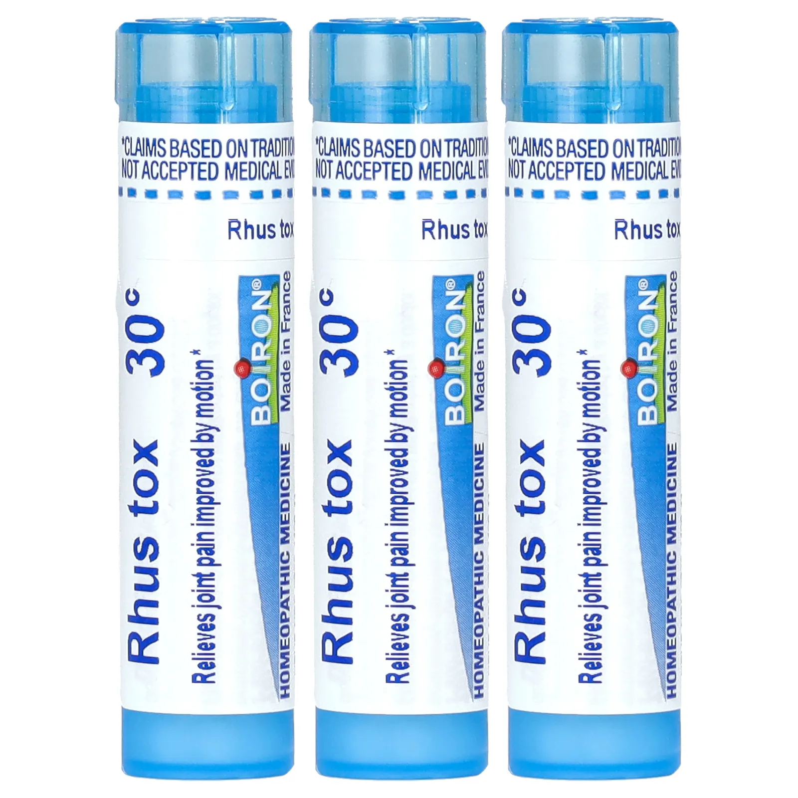 Boiron, Rhus Tox, обезболивающее, гранулы Meltaway, 30C, 3 тюбика, 80 гранул в каждой