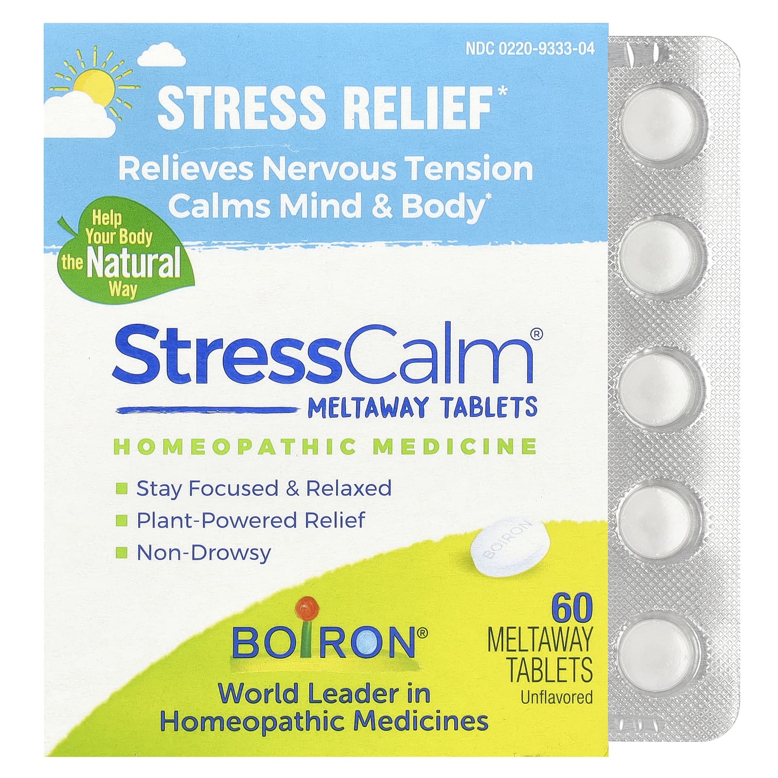 Boiron, Stress Calm Meltaway, таблетки для снятия стресса, без добавок, 60 таблеток Meltaway