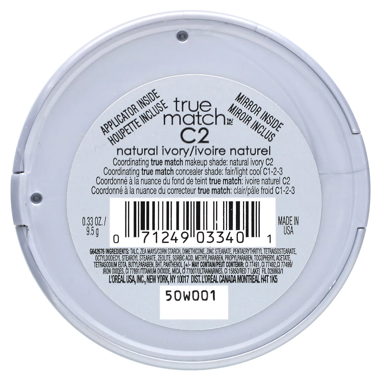 L'Oréal, True Match, супер-смешиваемый порошок, C2, натуральная слоновая кость, 9,5 г (0,33 унции)