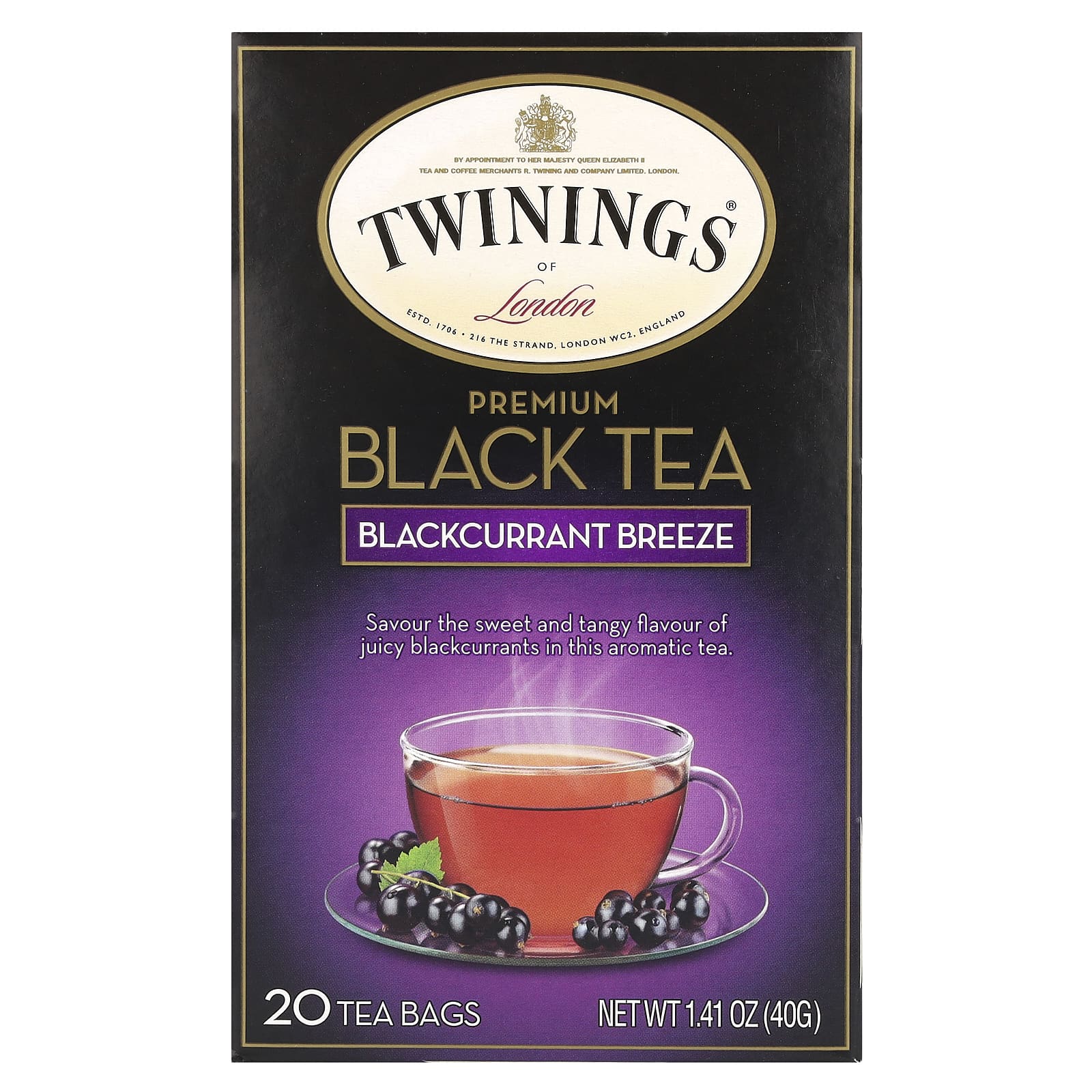 Twinings, черный чай премиальной качества, черная смородина, 20 чайных пакетиков, 40 г (1,41 унции)