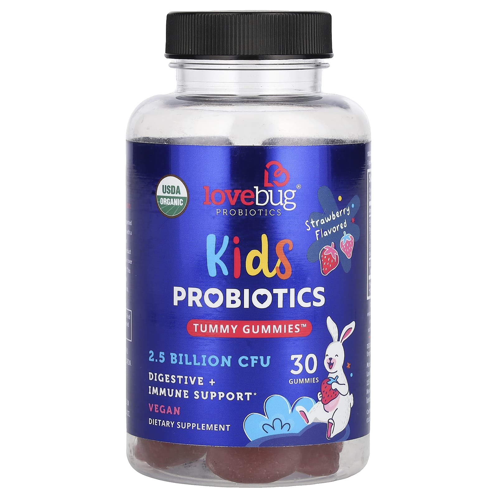 LoveBug Probiotics, Детские пробиотики, жевательные мармеладки, клубника, 2,5 млрд КОЕ, 30 жевательных таблеток