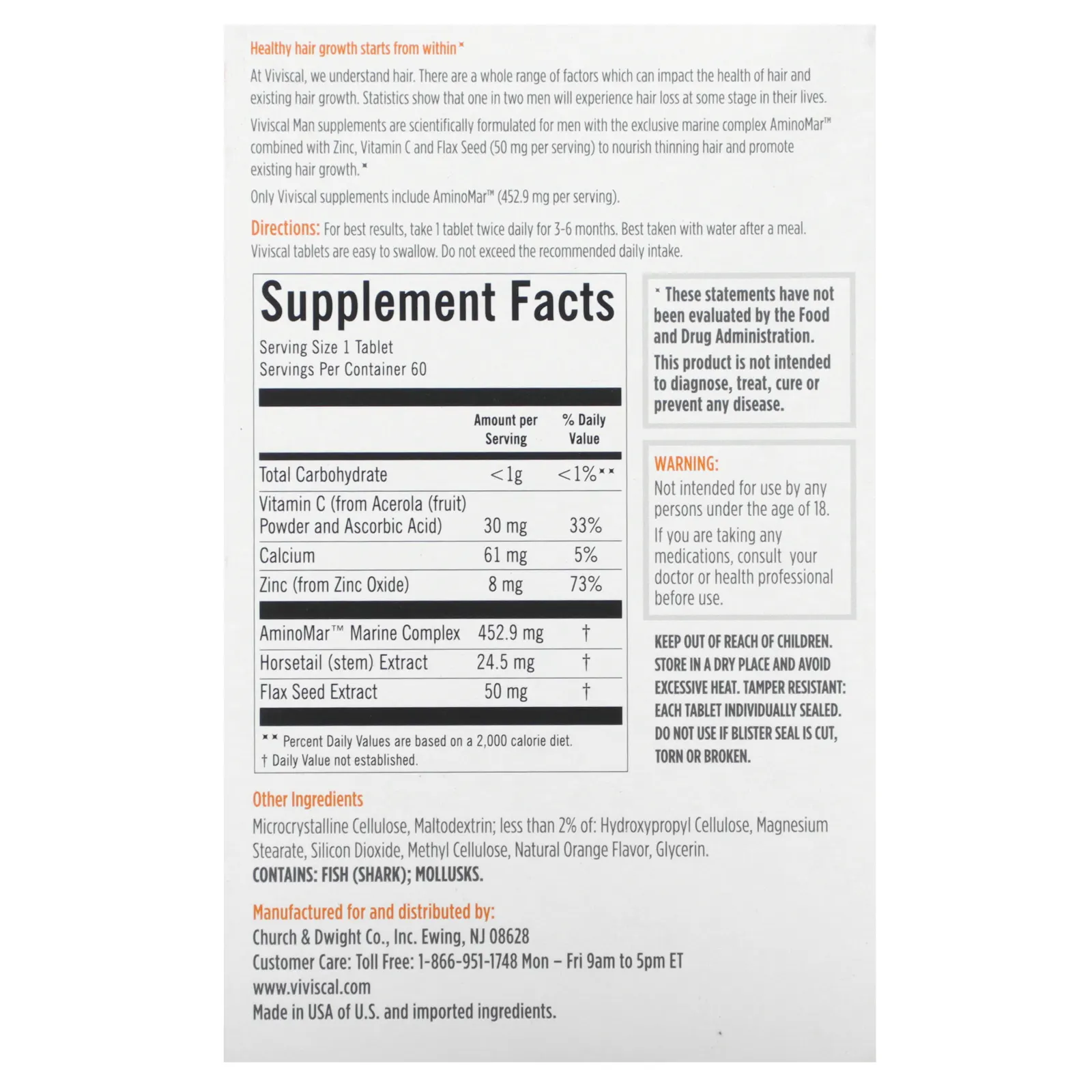 Viviscal, Man Advanced Hair Health, 60 таблеток