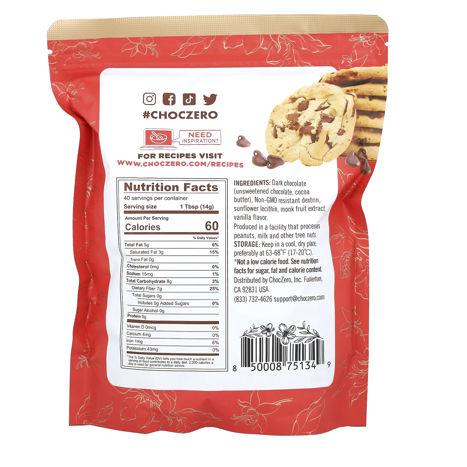 ChocZero, чипсы для выпечки, темные, 560 г (20 унций)