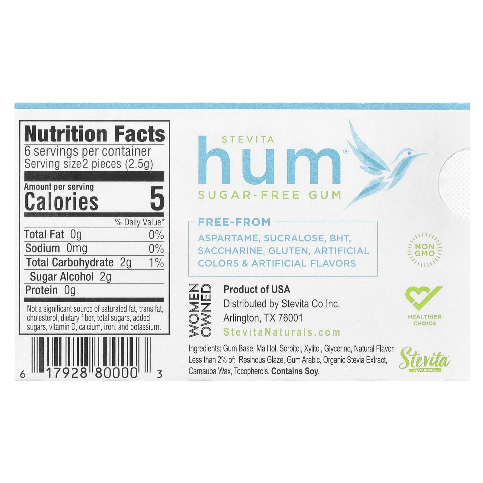 Stevita, Hum®, жевательная резинка без сахара, перечная мята, 12 шт.