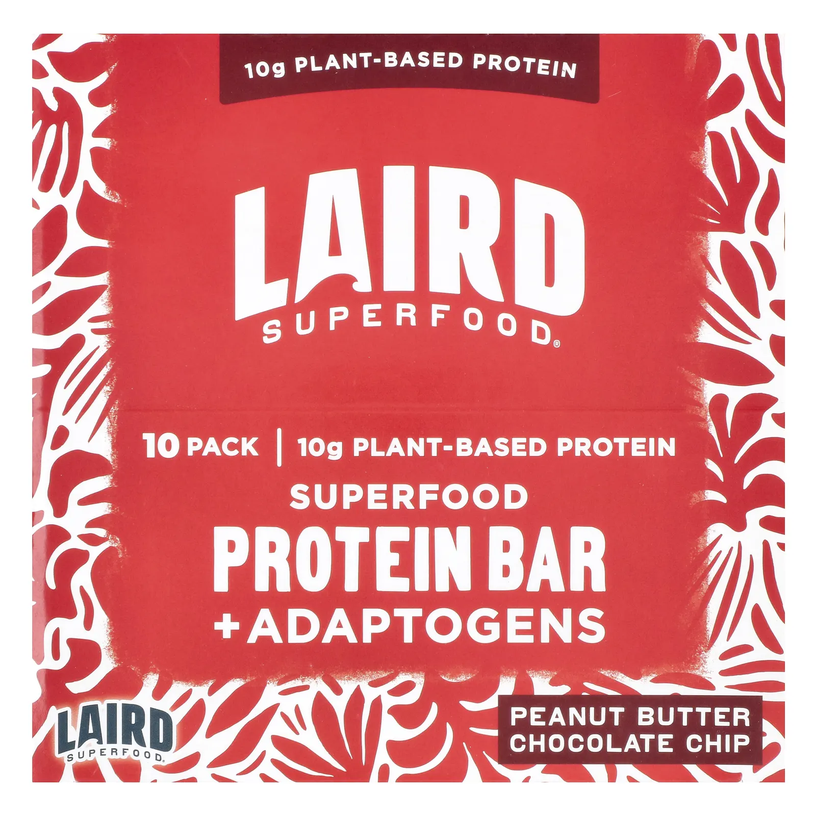 Laird Superfood, Протеиновый батончик + адаптогены, арахисовая паста с шоколадной крошкой, 10 батончиков по 45 г (1,6 унции)