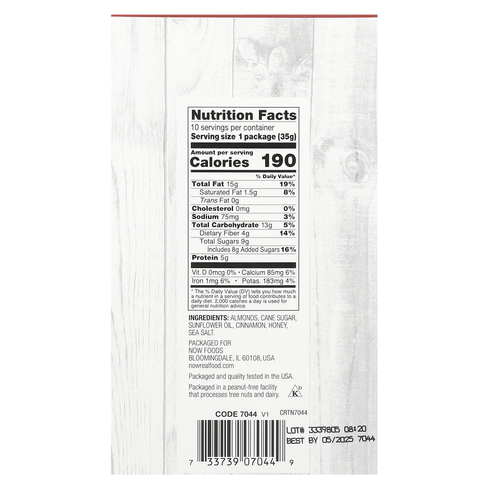 NOW Foods, Корица, мед и миндаль, 10 порционных пакетиков, 35 г (1,25 унции)