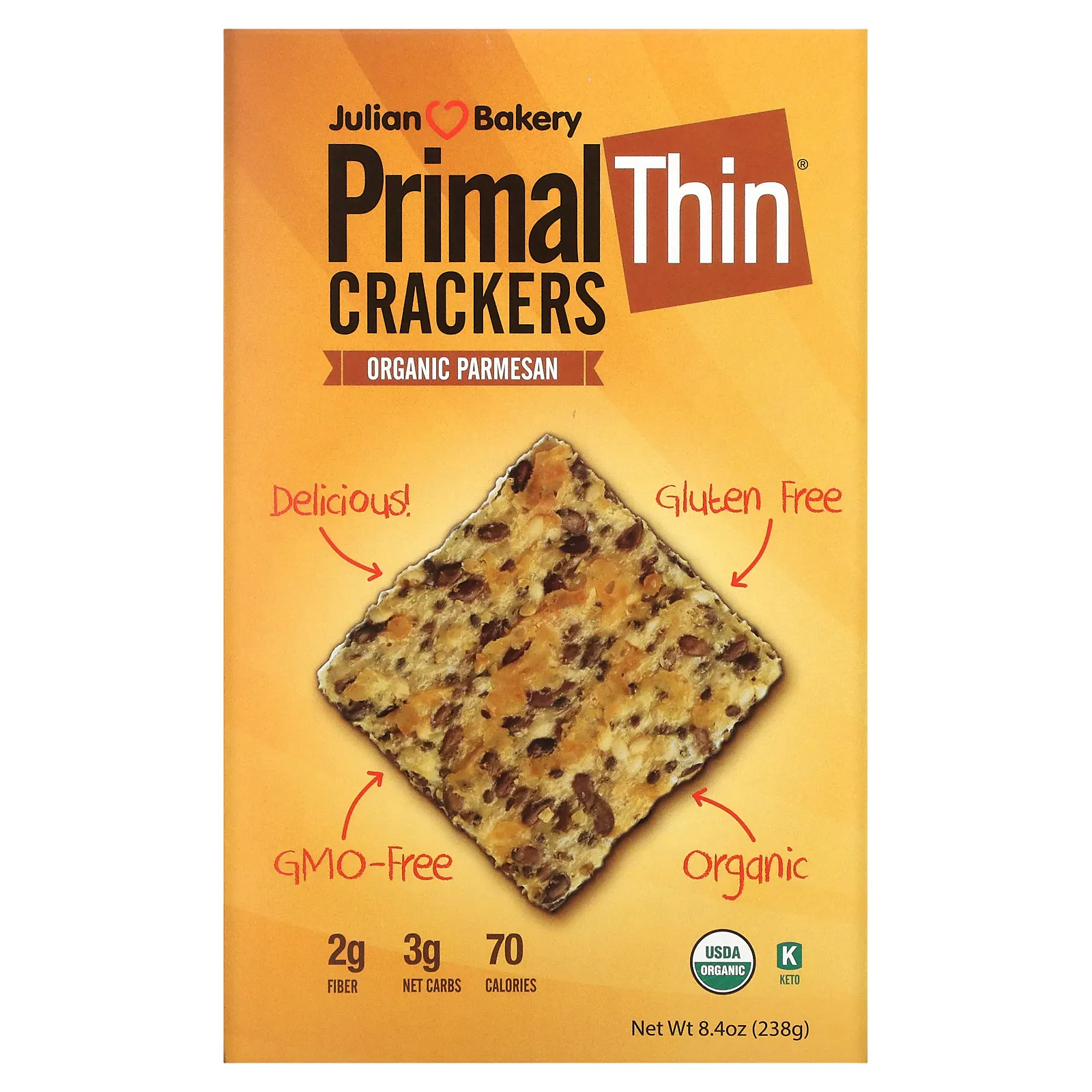 Julian Bakery, крекеры Primal Thin, органический пармезан, 238 г (8,4 унции)