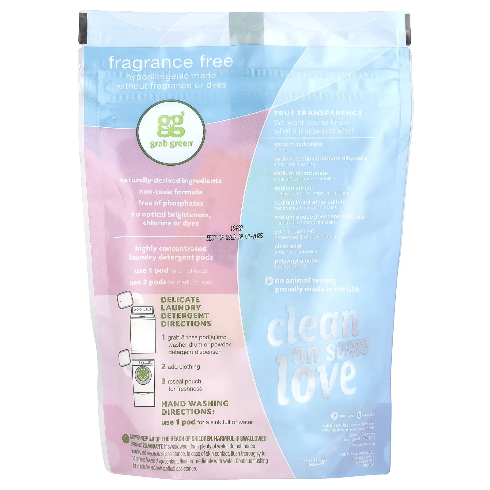 Grab Green, деликатные капсулы для стирки, без отдушек, 24 загрузок, 240 г (8,4 унции)