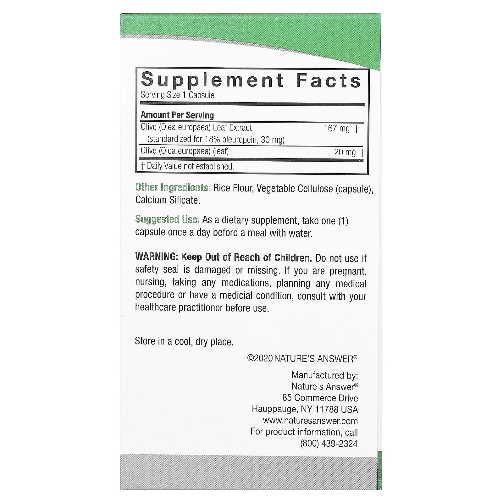 Nature's Answer, оливковый лист, 187 мг, 60 вегетарианских капсул