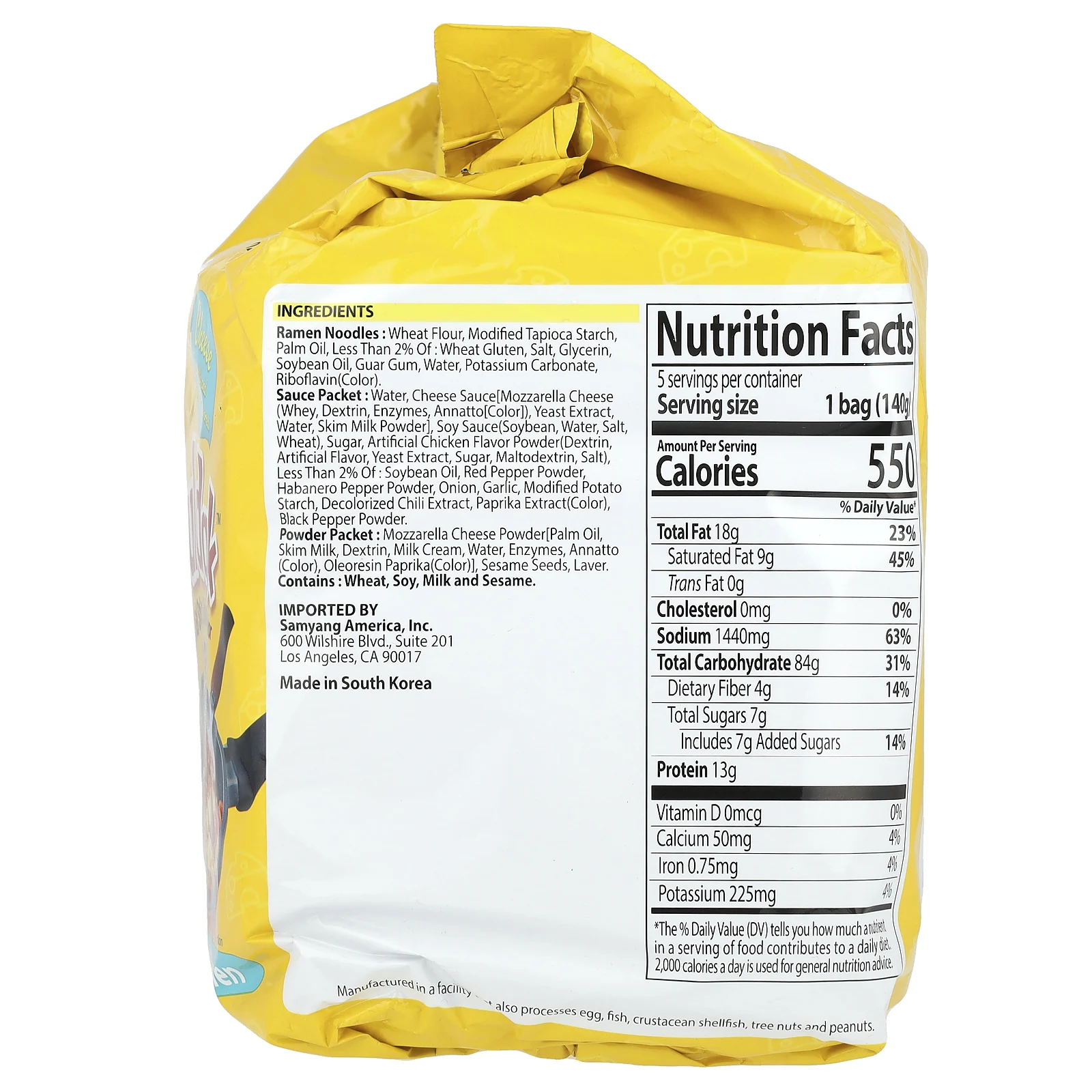 Samyang, Buldak жареный рамэн, искусственная пряная курица, сыр, 5 пакетиков по 140 г (4,94 унции)