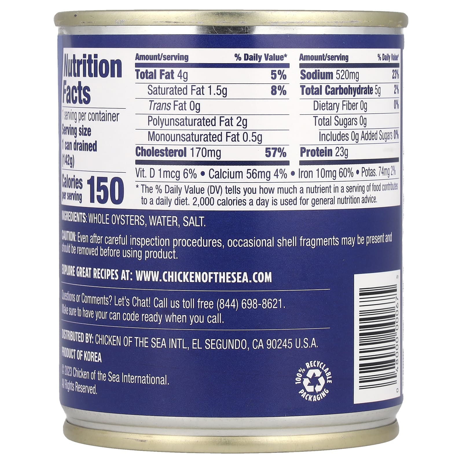 Chicken of the Sea, Целые устрицы, 227 г (8 унций)