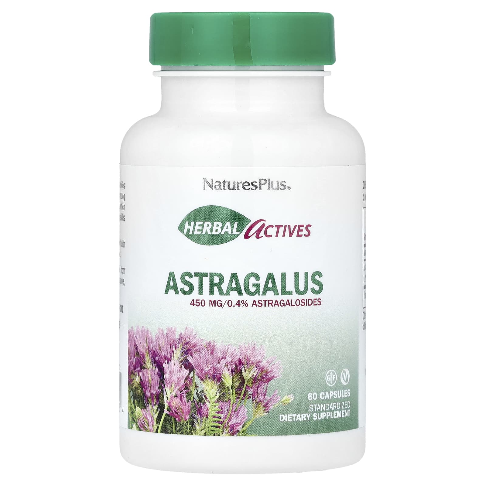 NaturesPlus, Herbal Actives, астрагал, 450 мг, 60 веганских капсул
