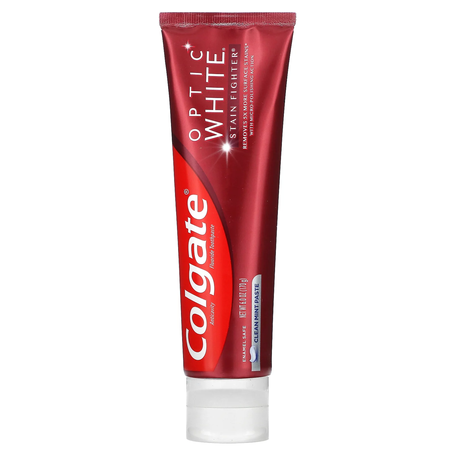 Colgate, Optic White, Stain Fighter, зубная паста с фтором против кариеса, чистая мята, 170 г (6,0 унции)