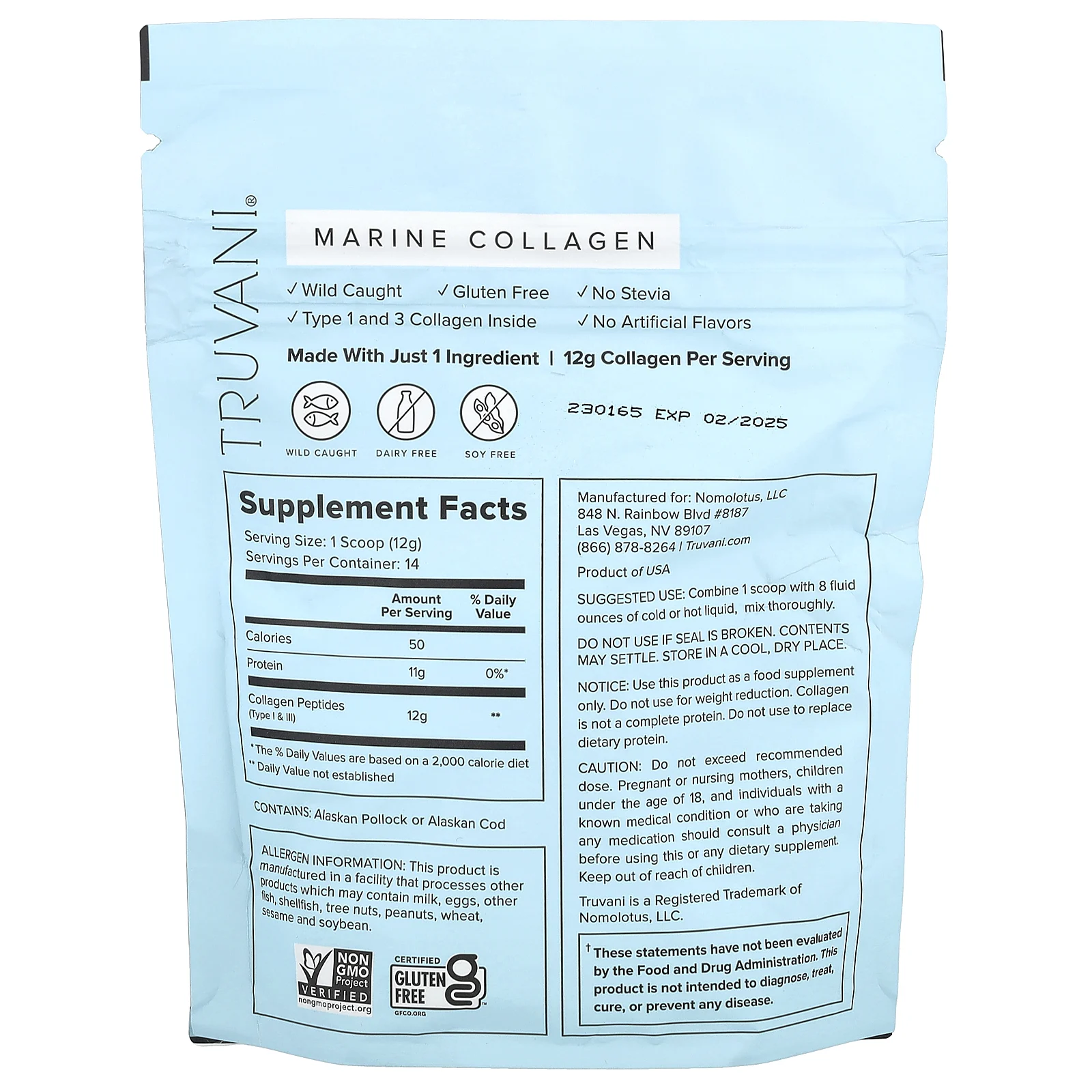 Truvani, Морской коллаген из дикой рыбы, без добавок, 168 г (5,9 унции)