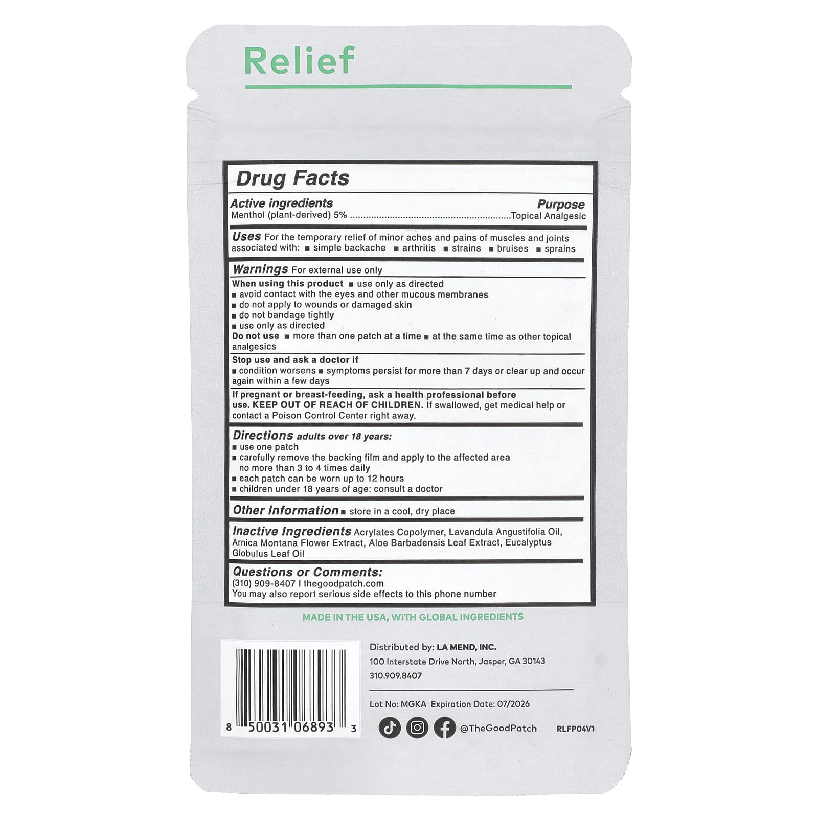 The Good Patch, Relief, 4 патча