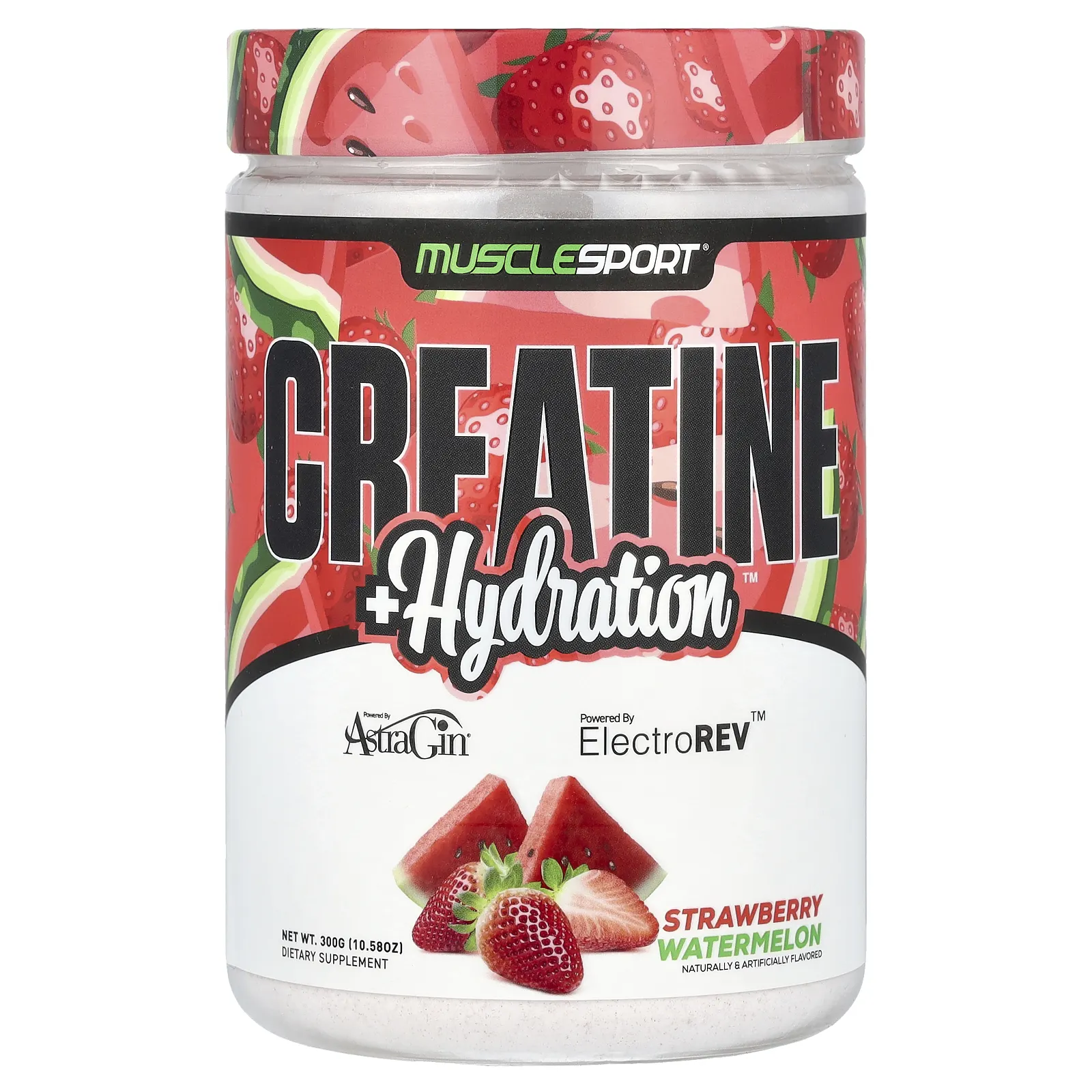 MuscleSport, Creatine + Hydration, клубника и арбуз, 300 г (10,58 унции)