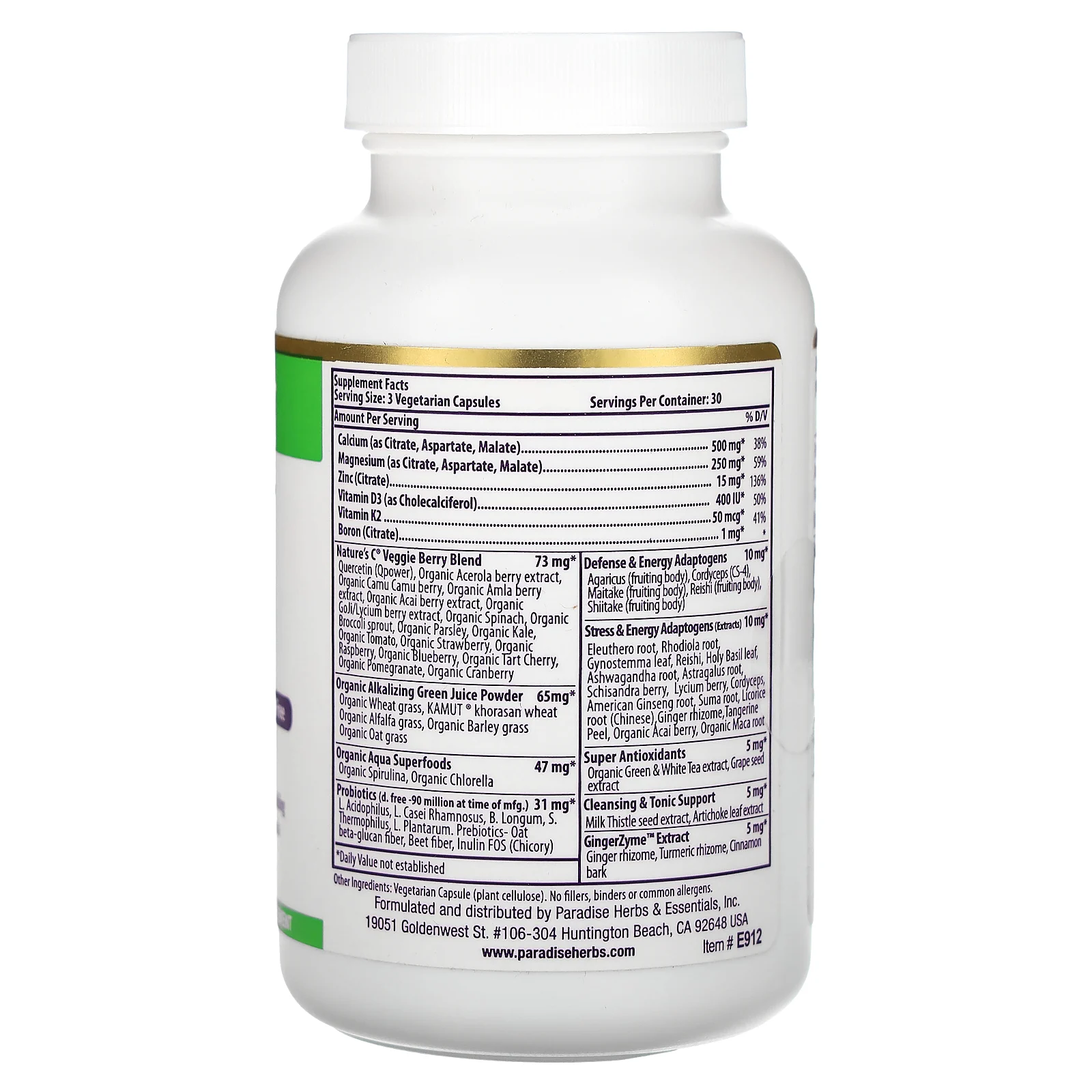 Paradise Herbs, Earth's Blend, смесь кальция и магния с цинком и D3, 90 вегетарианских капсул